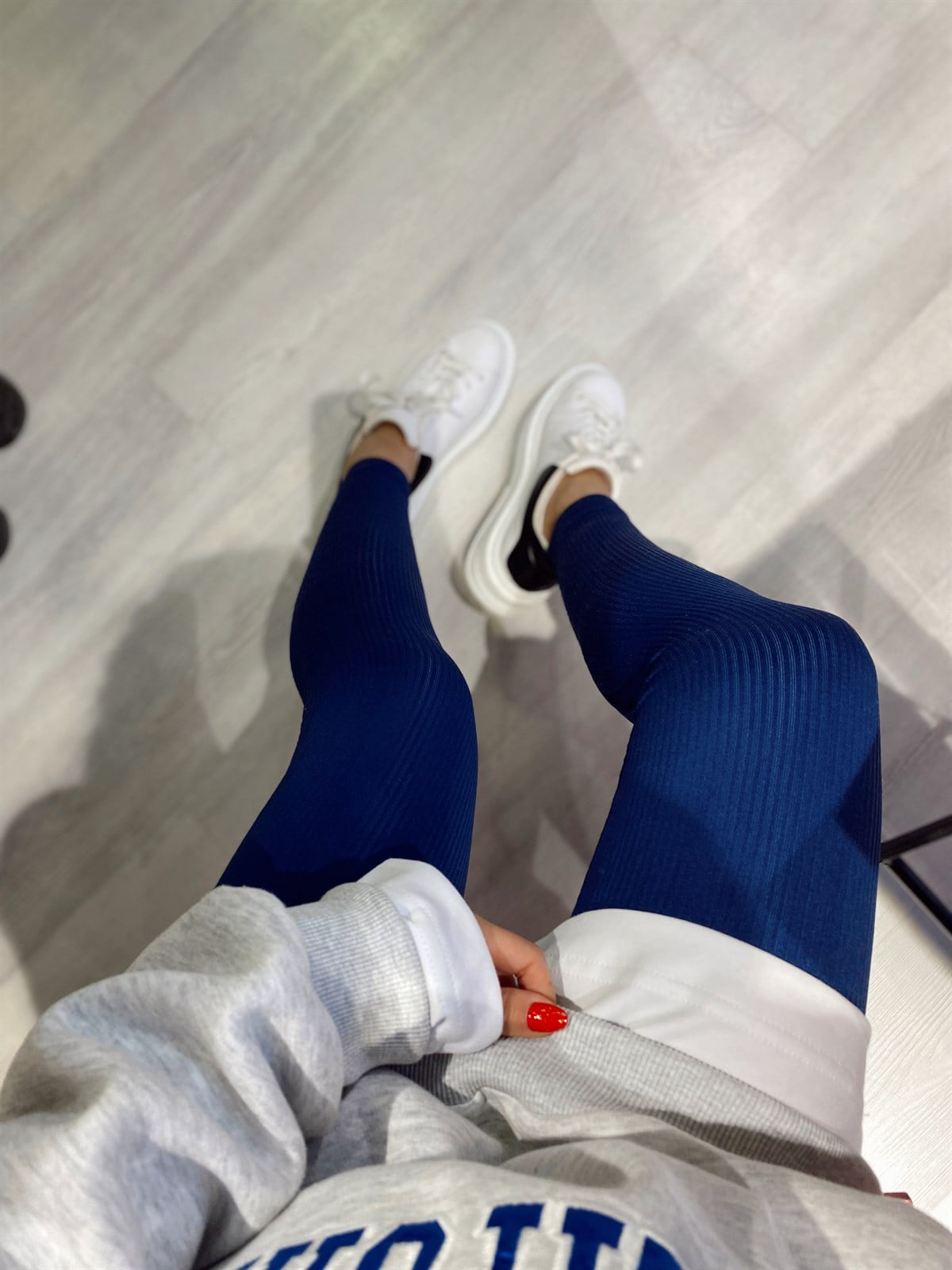 İndigo Fitilli Yüksek Bel Tayt