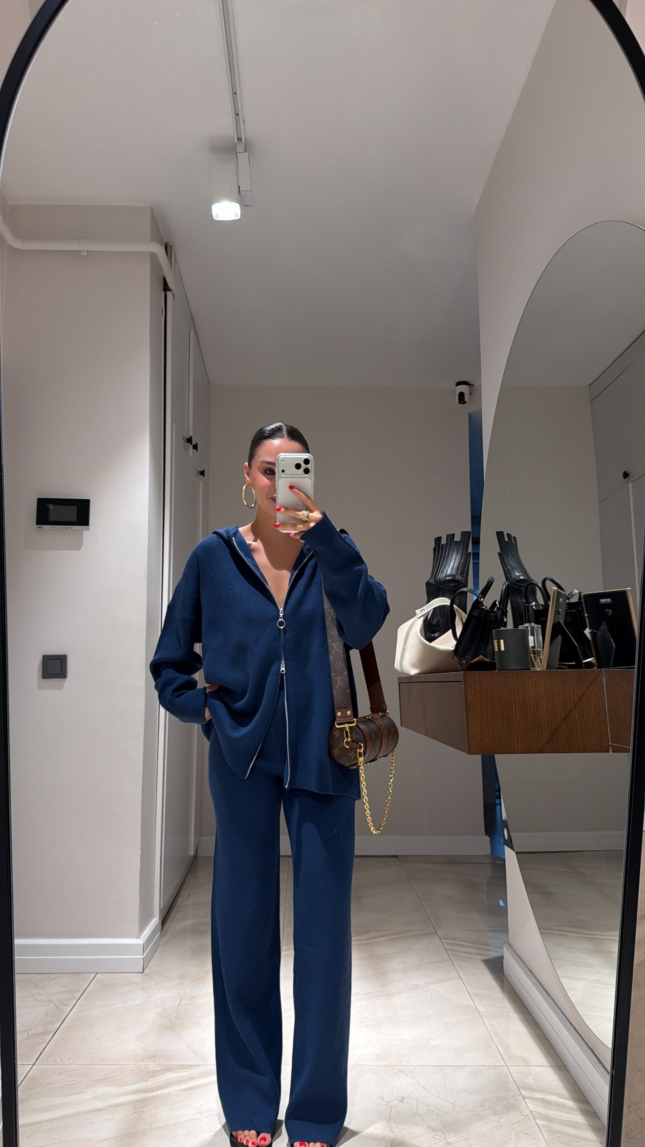 İndigo Ön Fermuarlı Hırkalı Triko Takım