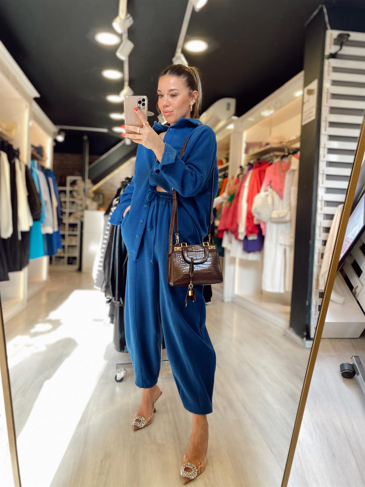 İndigo Renk Şalvar Gömlek Takım