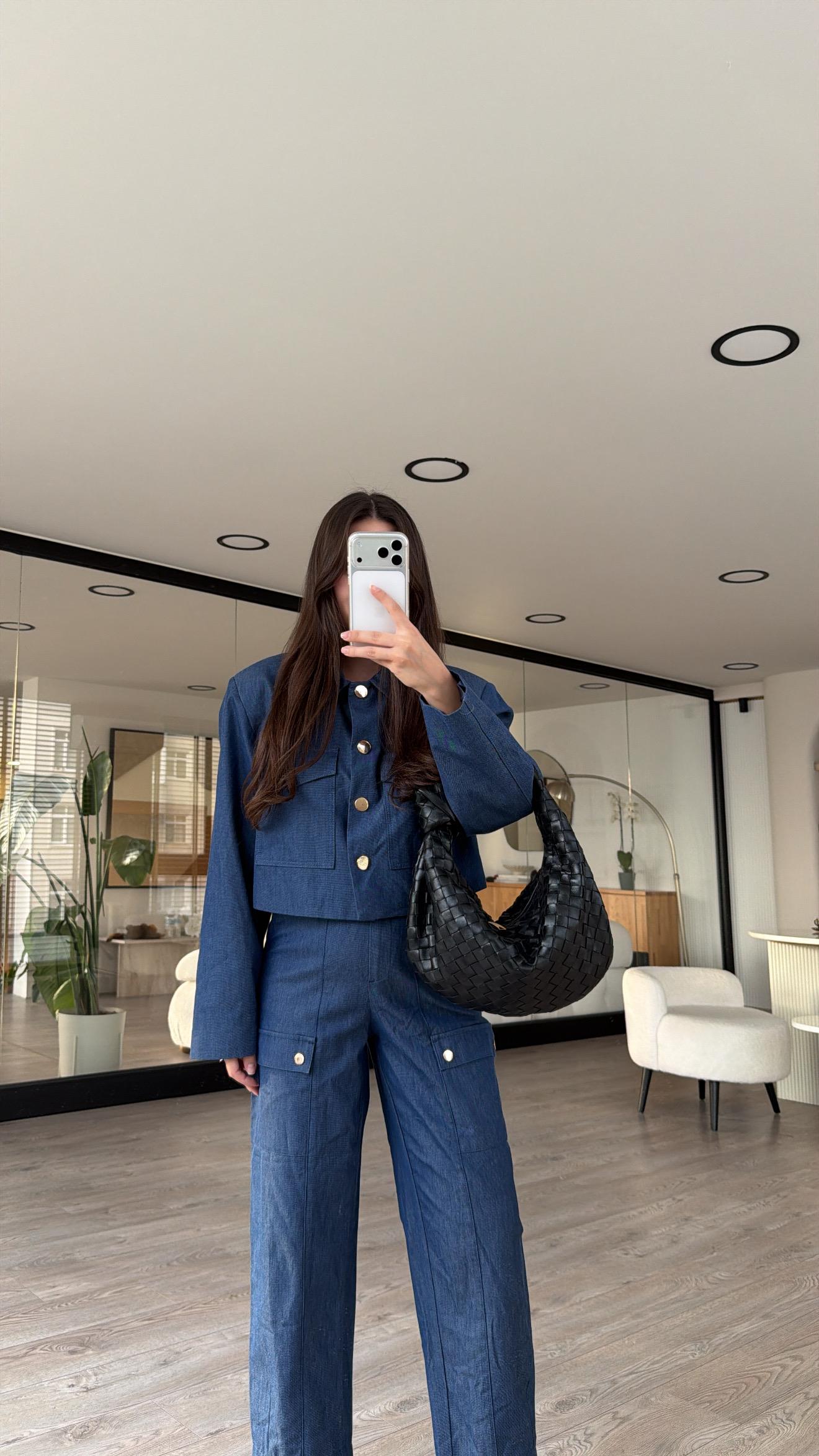 İndigo Vatkalı Gold Düğmeli Dilvin Ceket