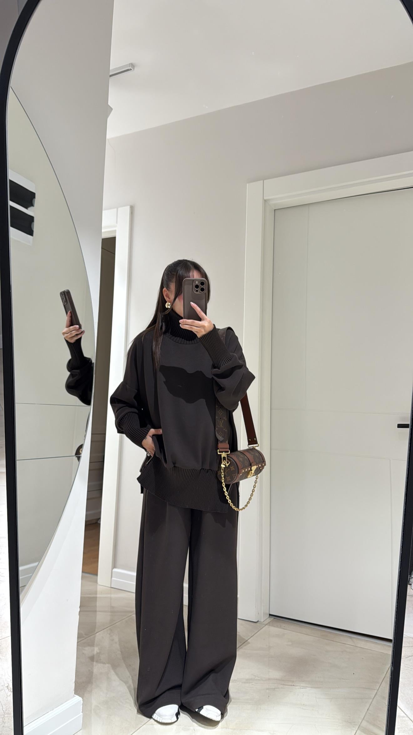 Kahve Balıkçı Yaka Yan Fermuarlı Modal Takım