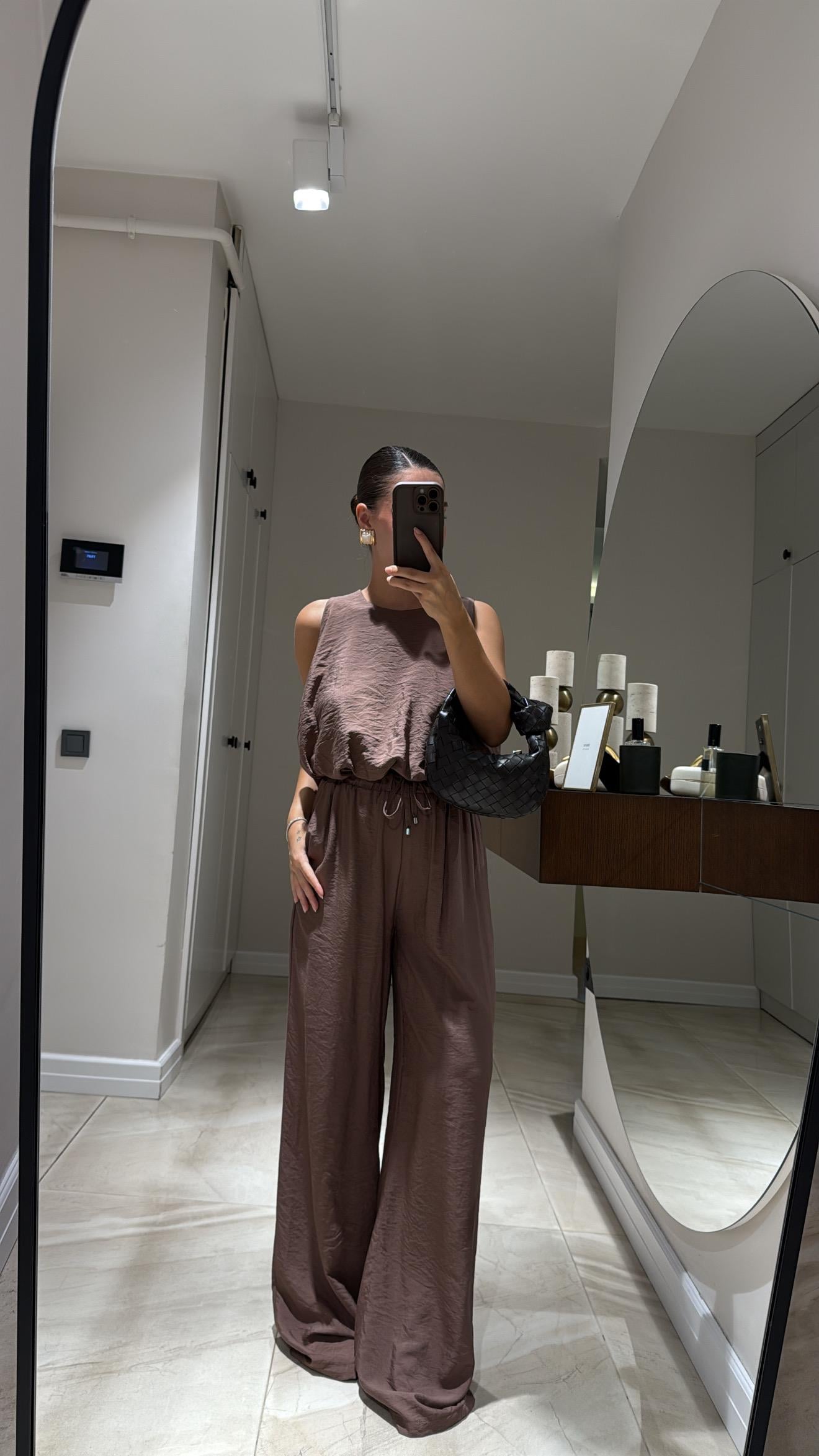 Kahve  Balon Bluz Pantolon Takım