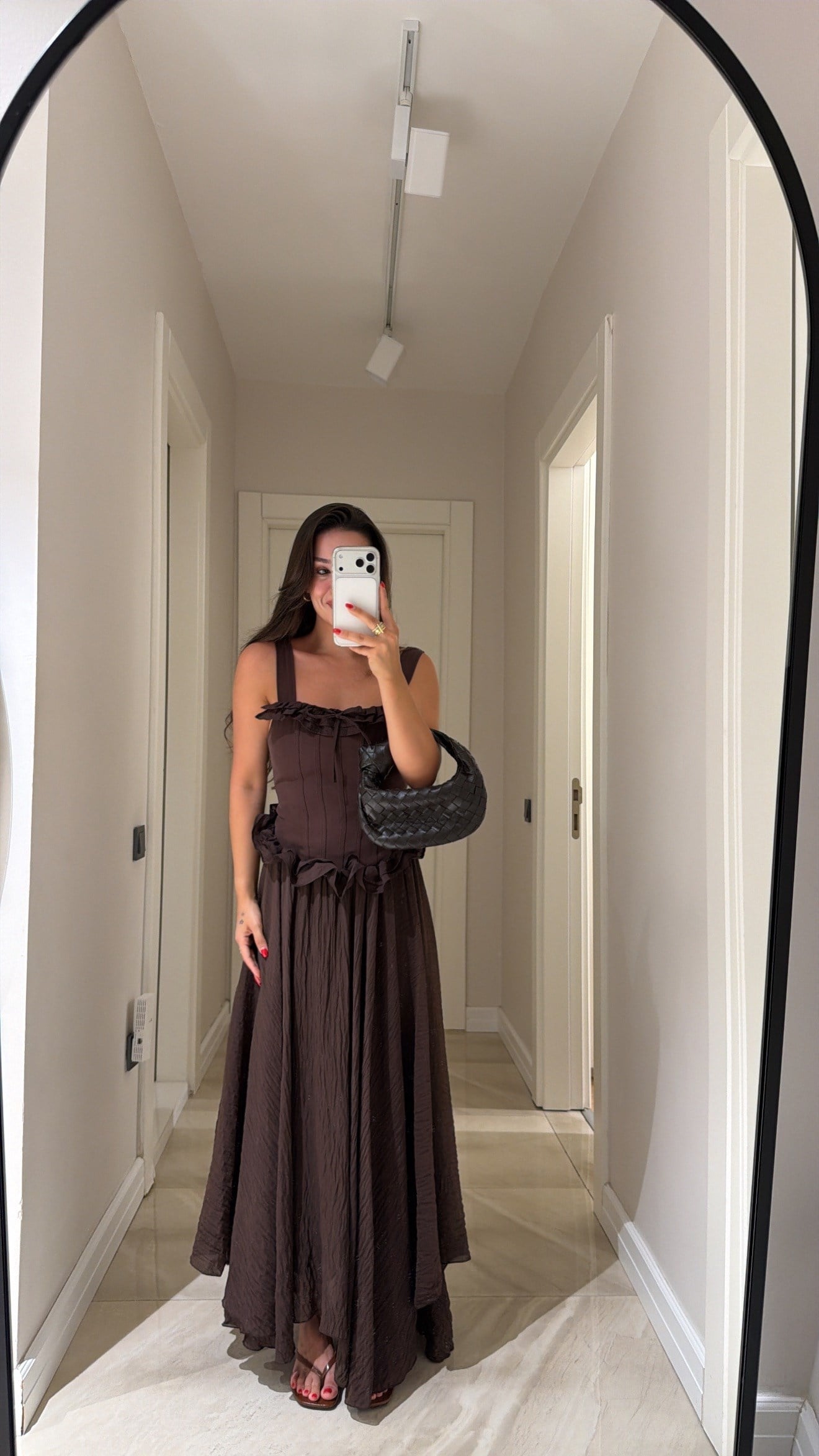 Kahve Beli Lastikli Kraşlı Etek