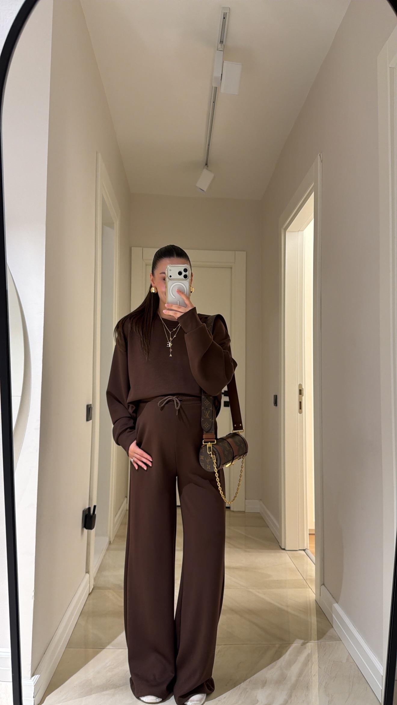 Kahve Bisiklet Yaka Modal Sweat Takım 