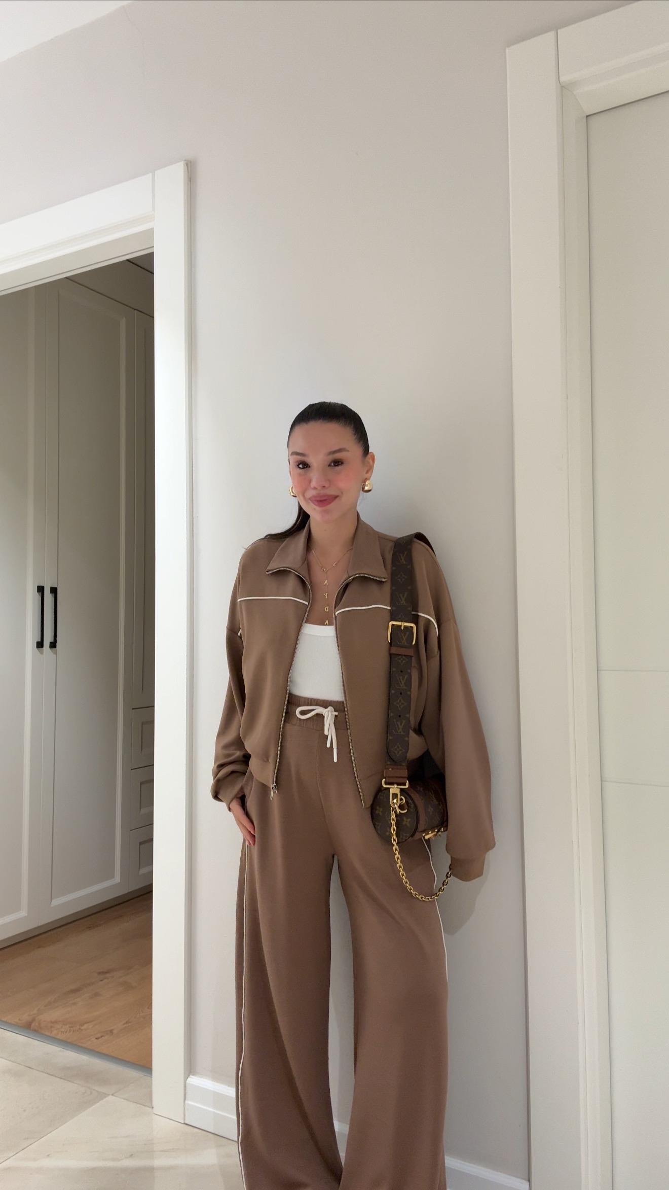 Kahve Biyeli Fermuarlı Pantolon Takım 