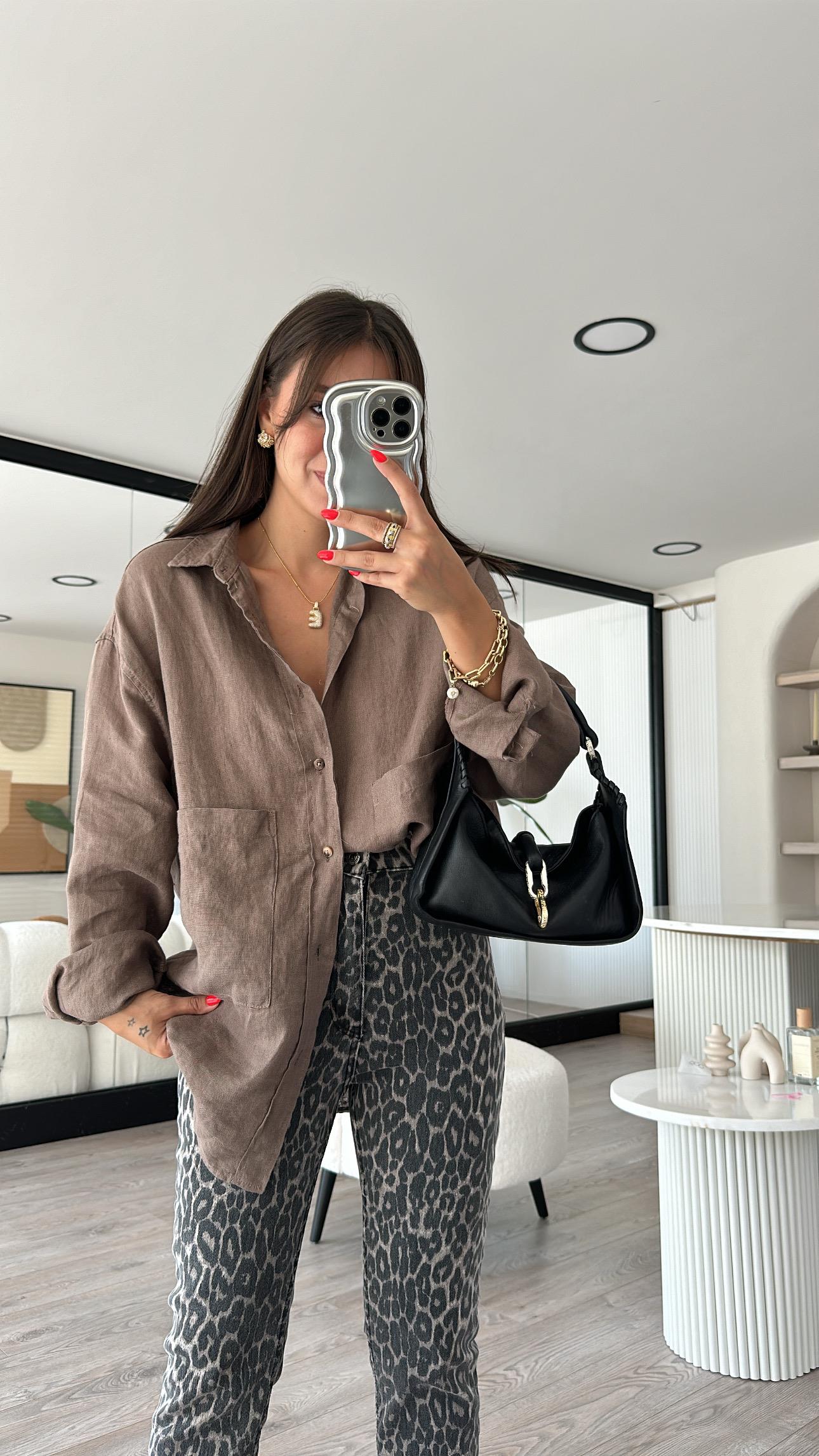 Vizon Çift Cepli Keten Gömlek