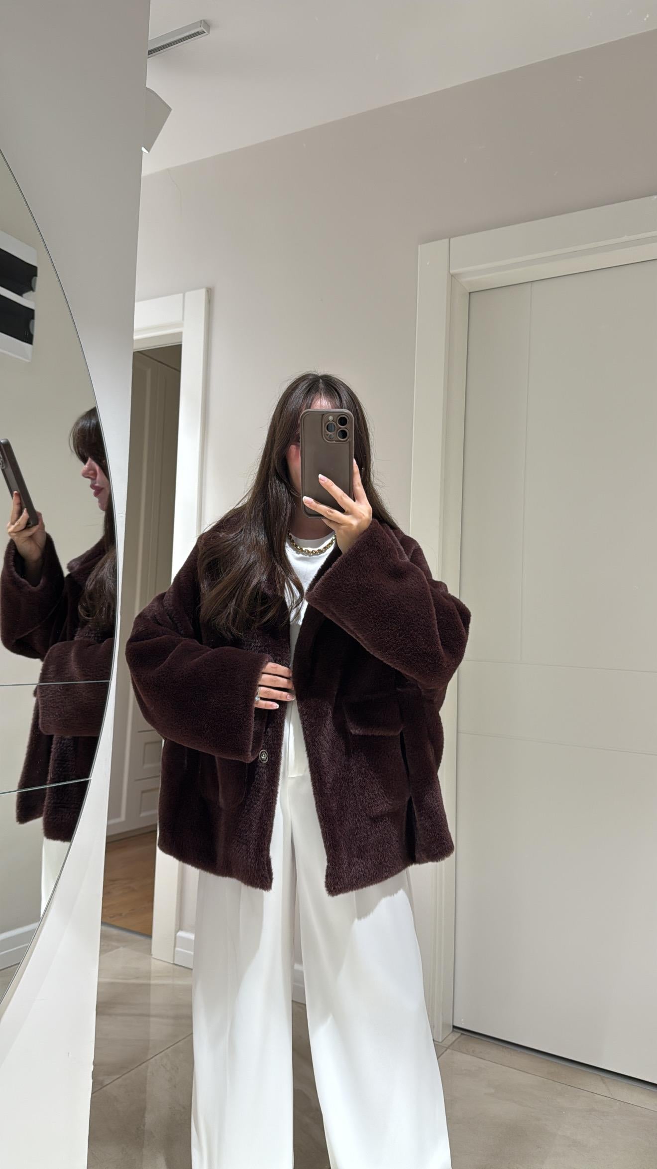 Kahve Çift Cepli Peluş Ceket 