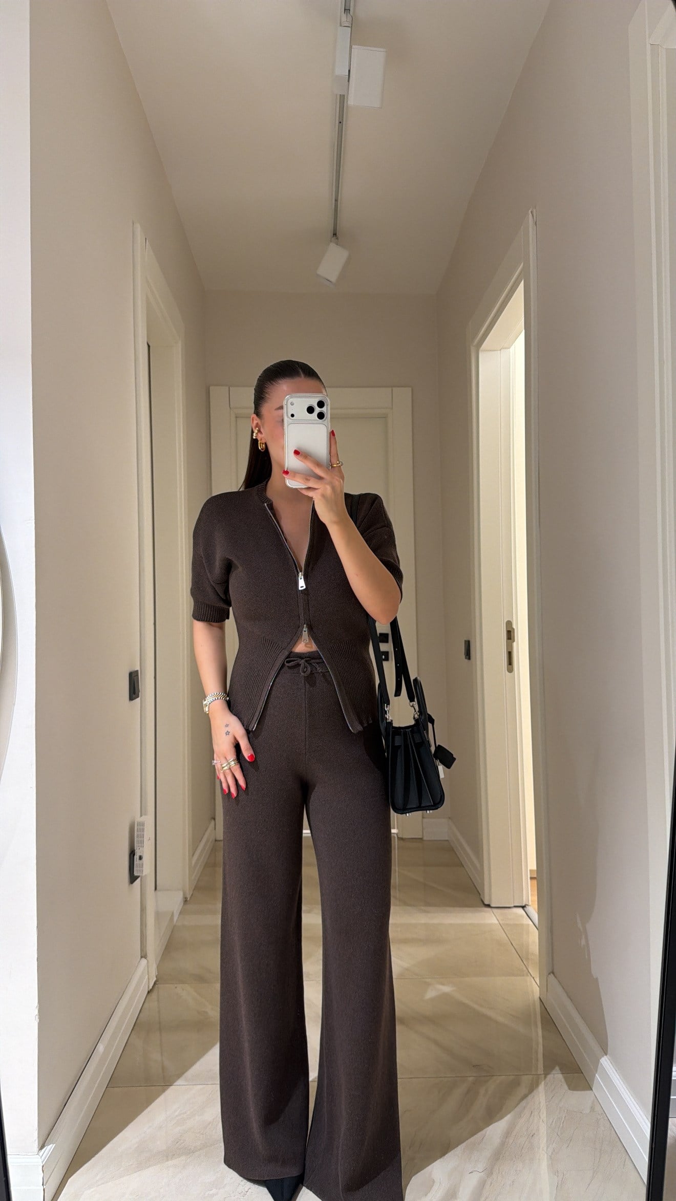Kahve Çift Fermuarlı Marka Model Triko Takım