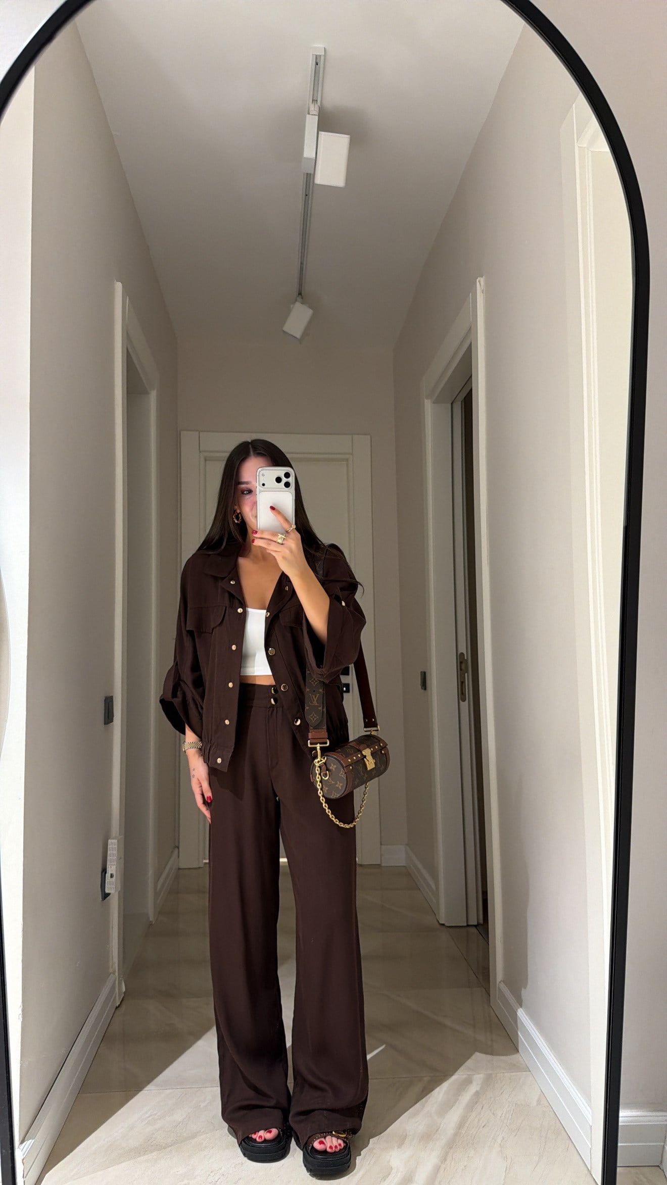 Kahve Çıtçıtlı Bomber Ceket Pantolon Takım