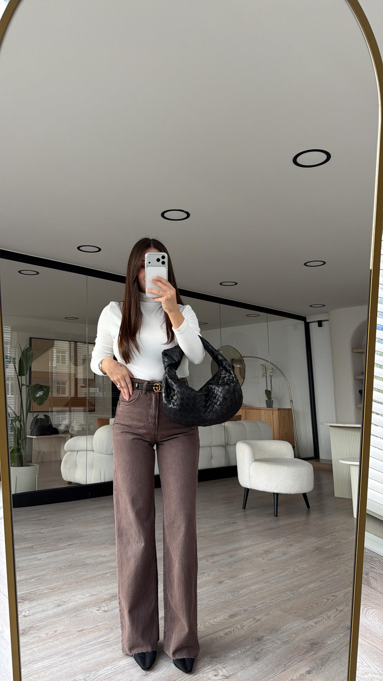 Kahve Eskitmeli Marka Model Bol Paça Jean
