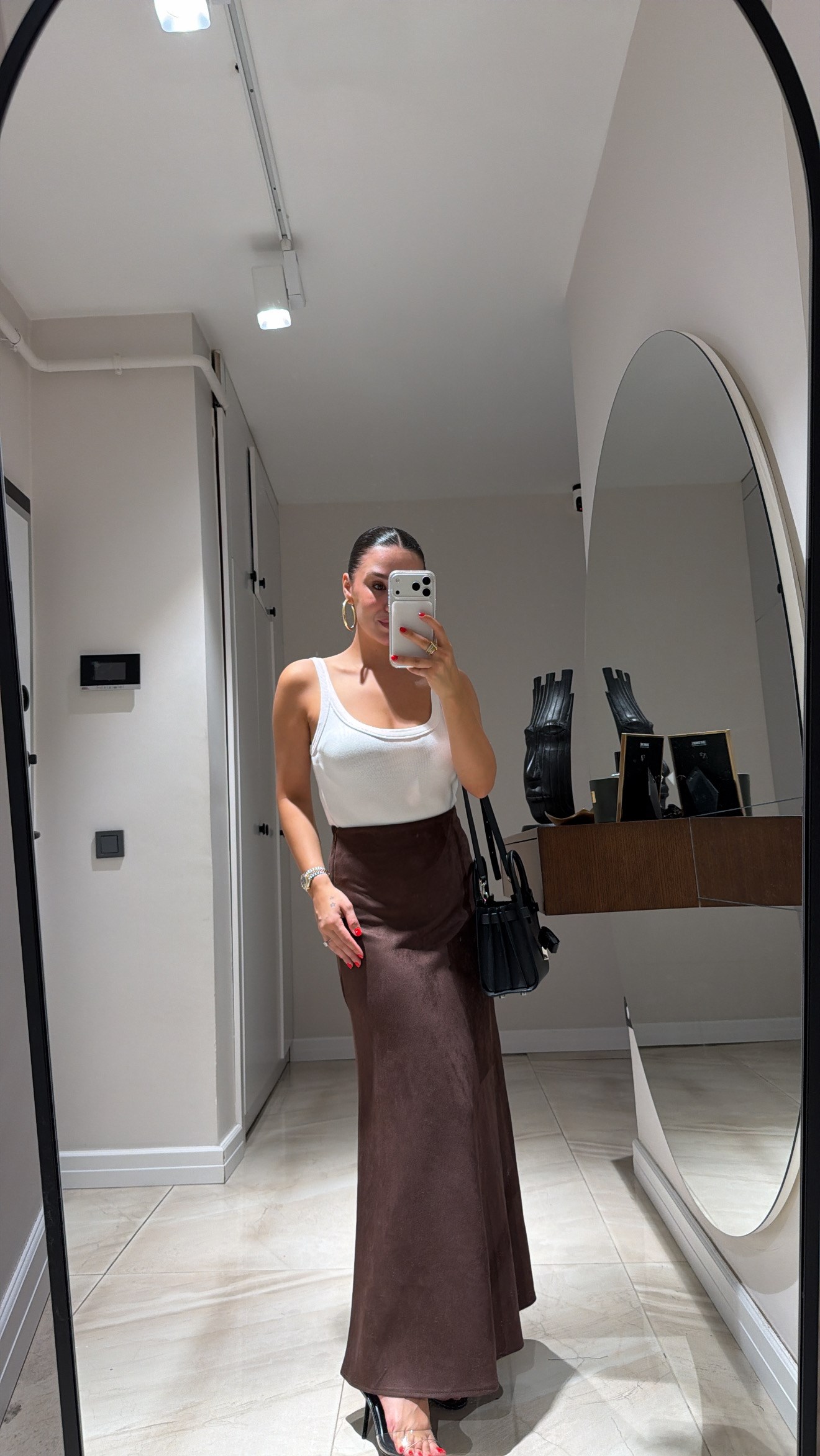 Kahve Fermuarlı Süet Çan Etek