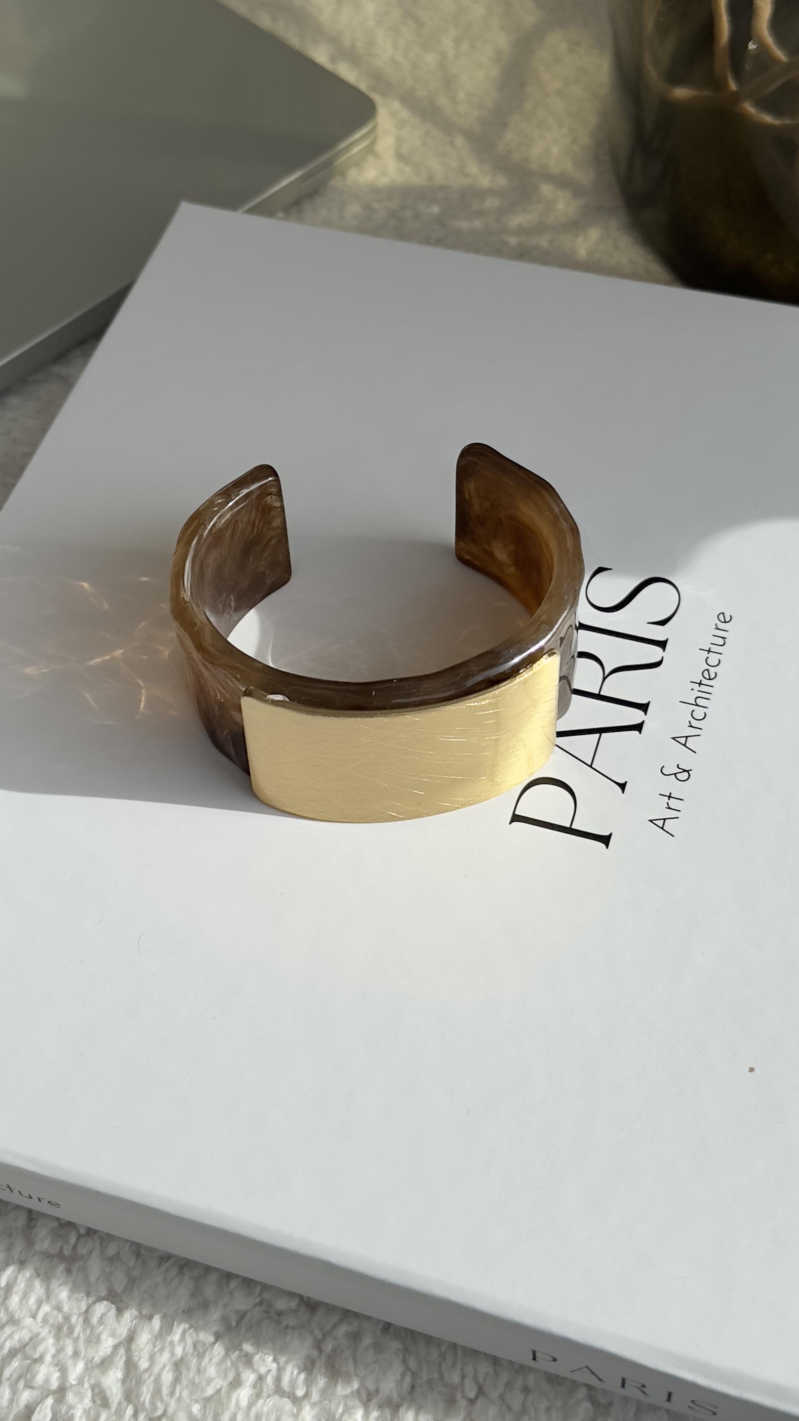 Kahve Gold Plaka Kelepçe Bileklik