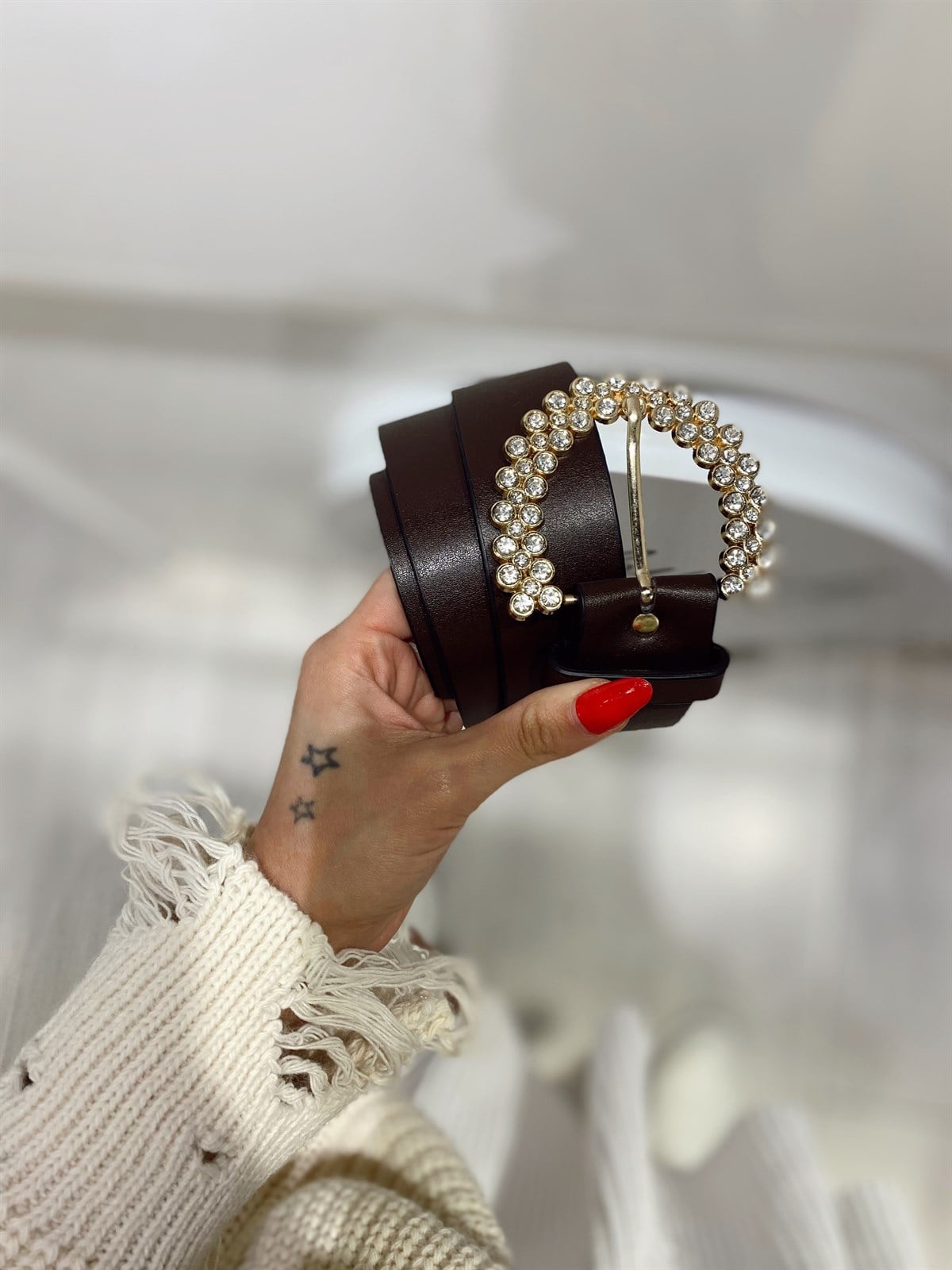 Kahve Gold Taşlı Kemer