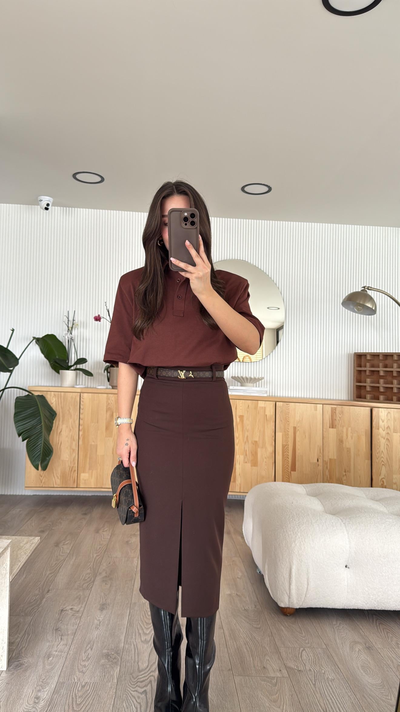 Kahve Ön Yırtmaçlı Midi Boy Marka Model Etek