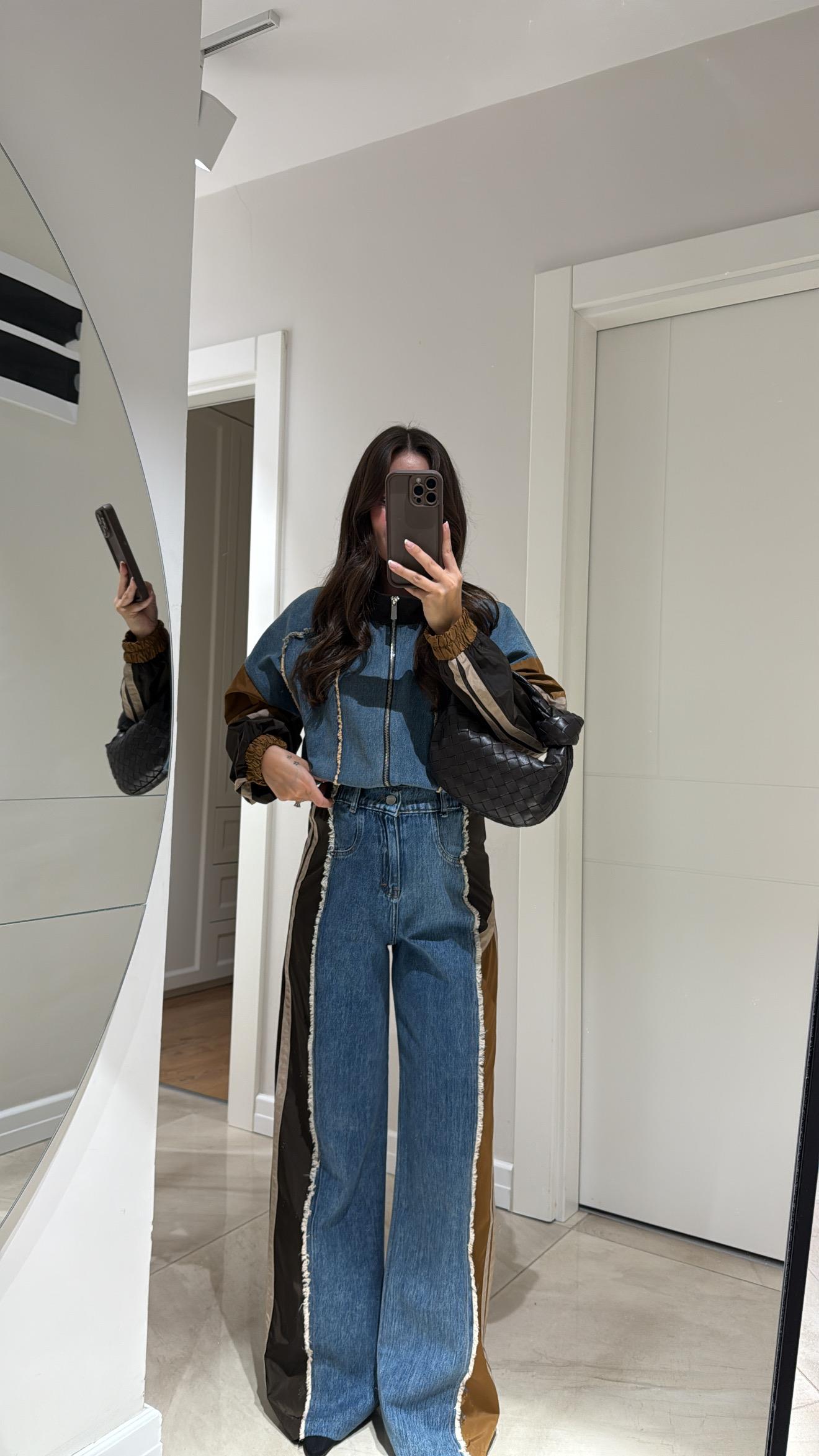 Kahve Paraşüt Kumaş Püsküllü Denim Takım
