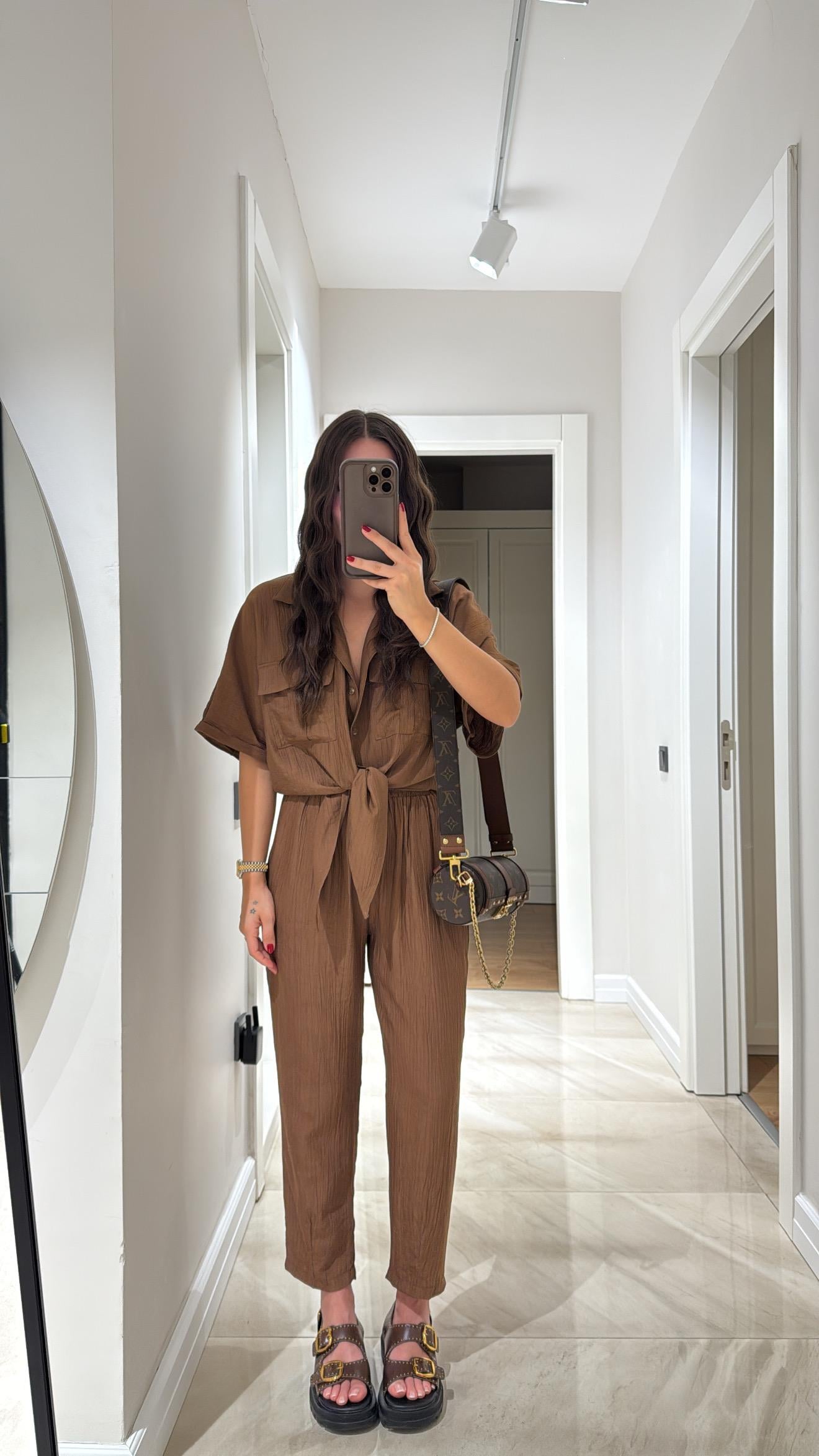 Kahve Renk Paça Pens Detaylı Pantolon