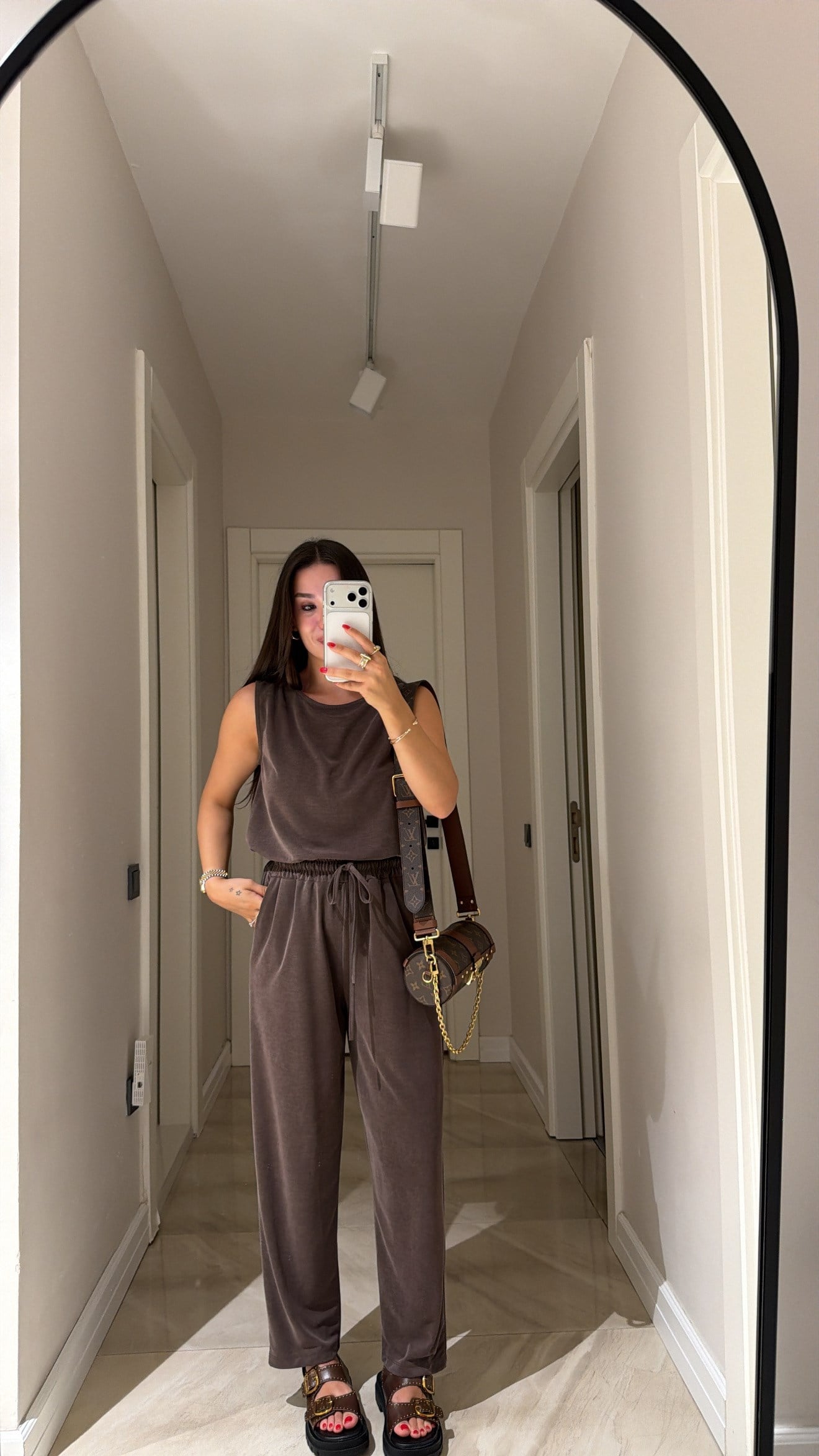 Kahve Sıfır Kol Modal Pantolon Takım 