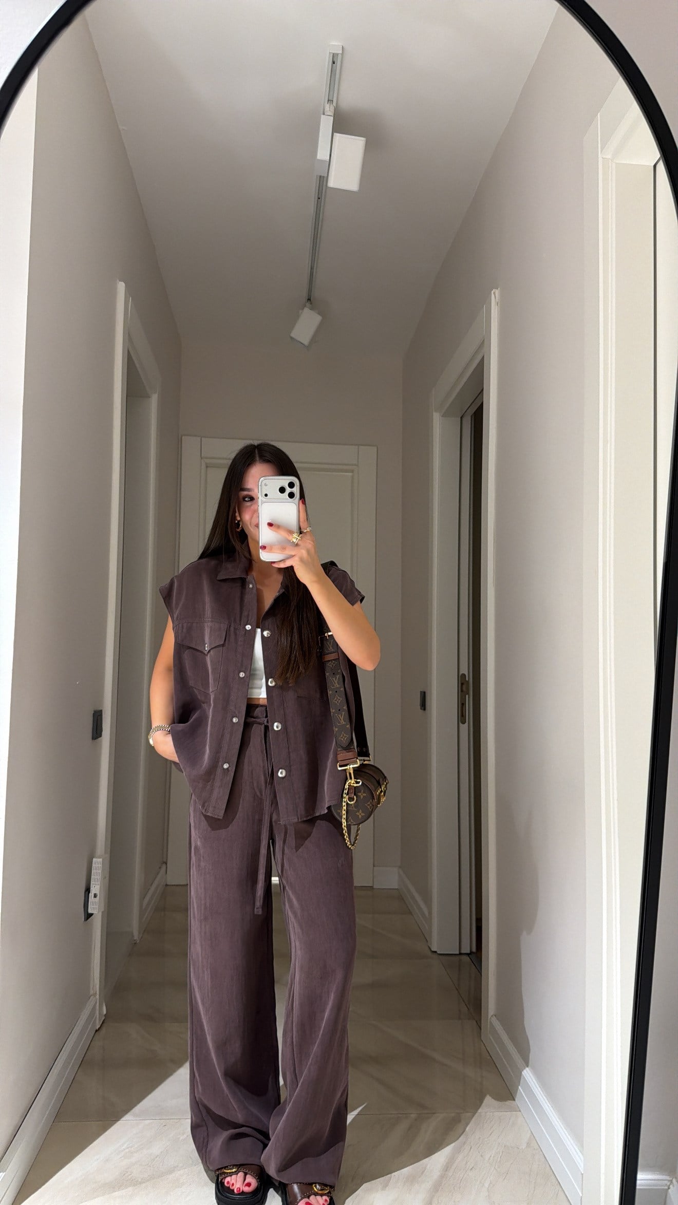 Kahve Silver Düğmeli Yelek Pantolon Takım