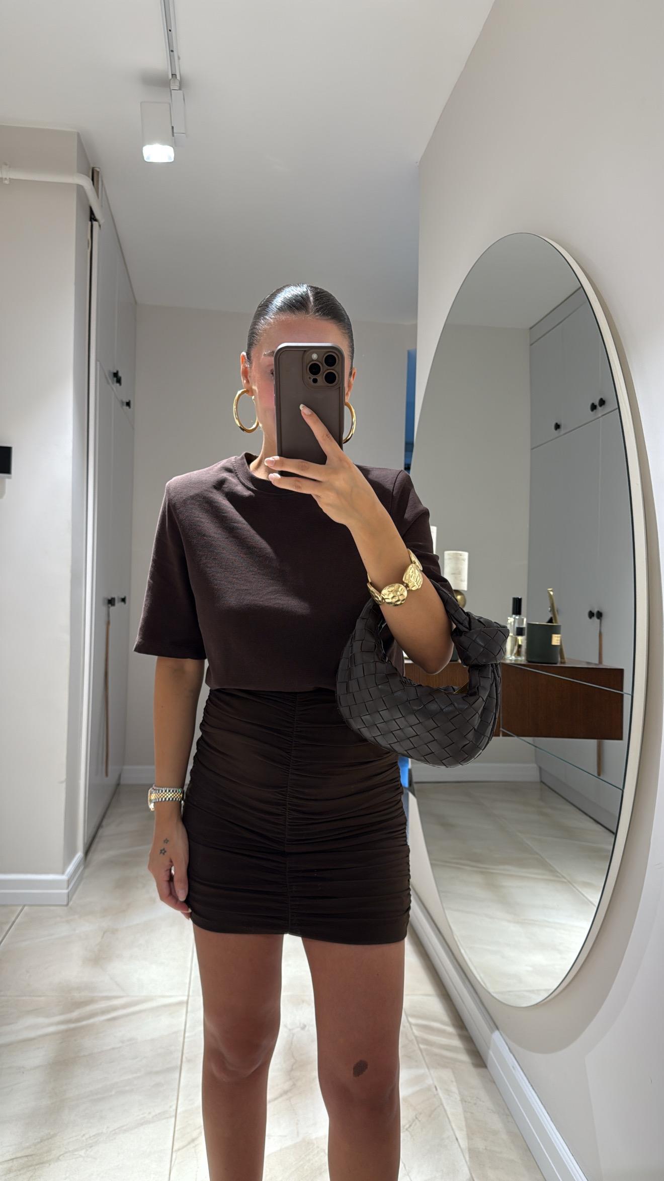 Kahve Vatkalı Marka Model Basic Tshirt