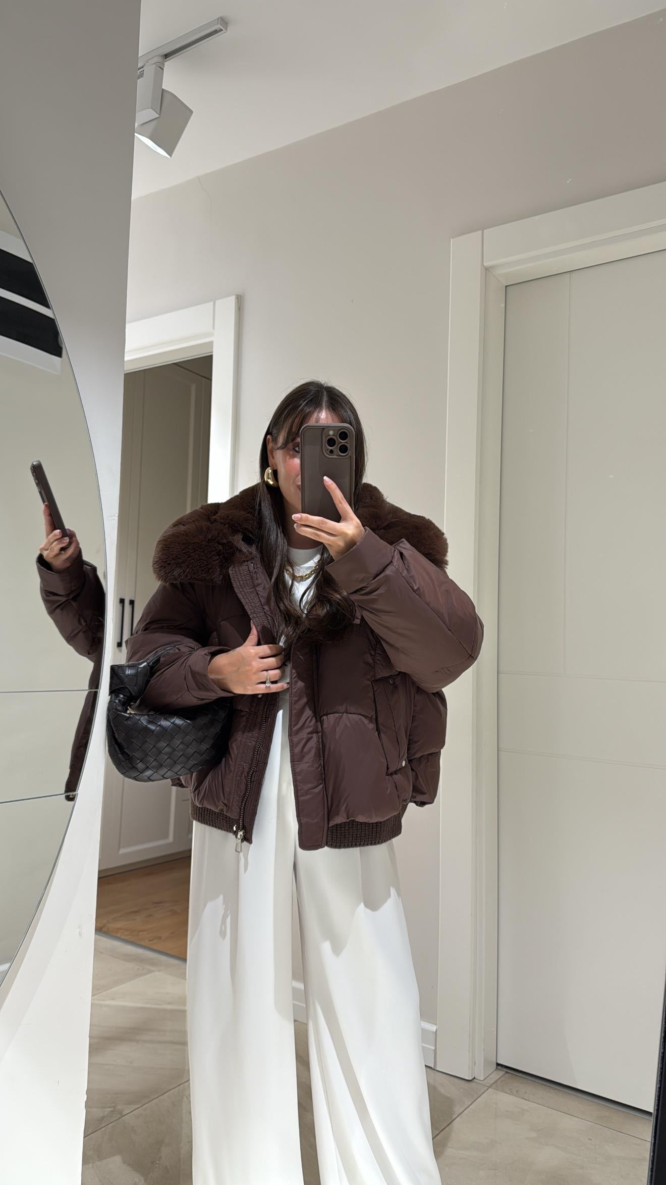 Kahve Yaka Kürk Detaylı Şişme Mont