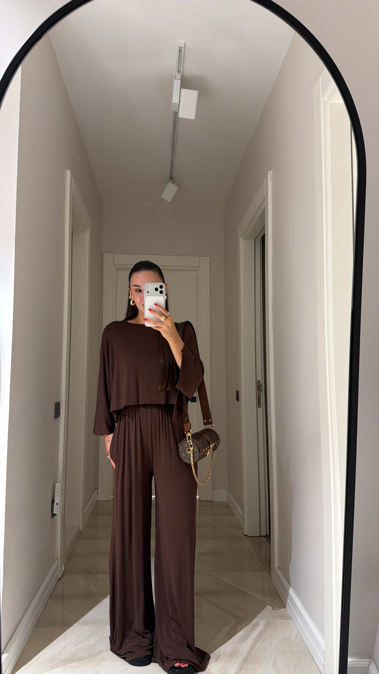 Kahve Yarasa Kol Bluz Pantolon Takım