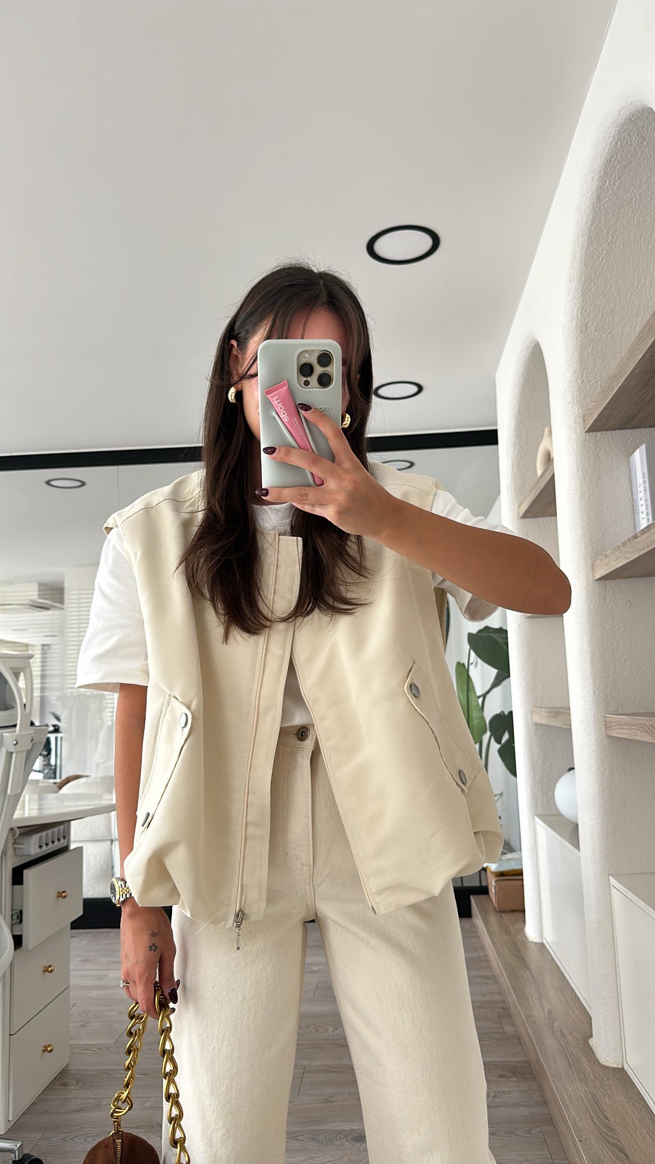 Kemik Cep Detaylı Pileli Bomber Yelek