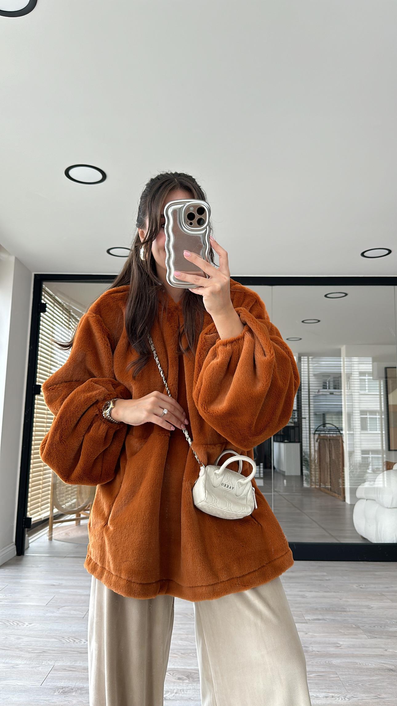 Kiremit Kapüşonlu Marka Model Peluş Sweat 