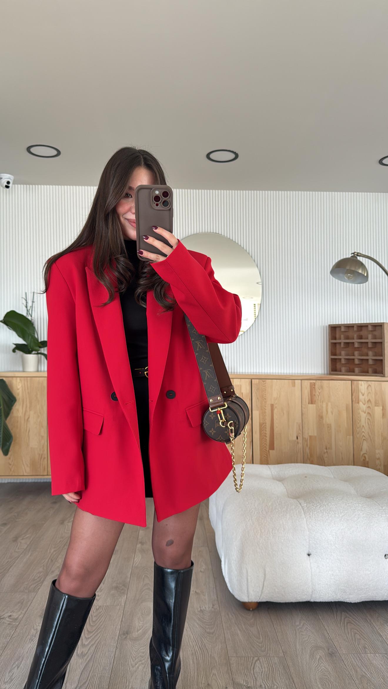 Kırmızı Çift Cepli Marka Model Blazer Ceket 