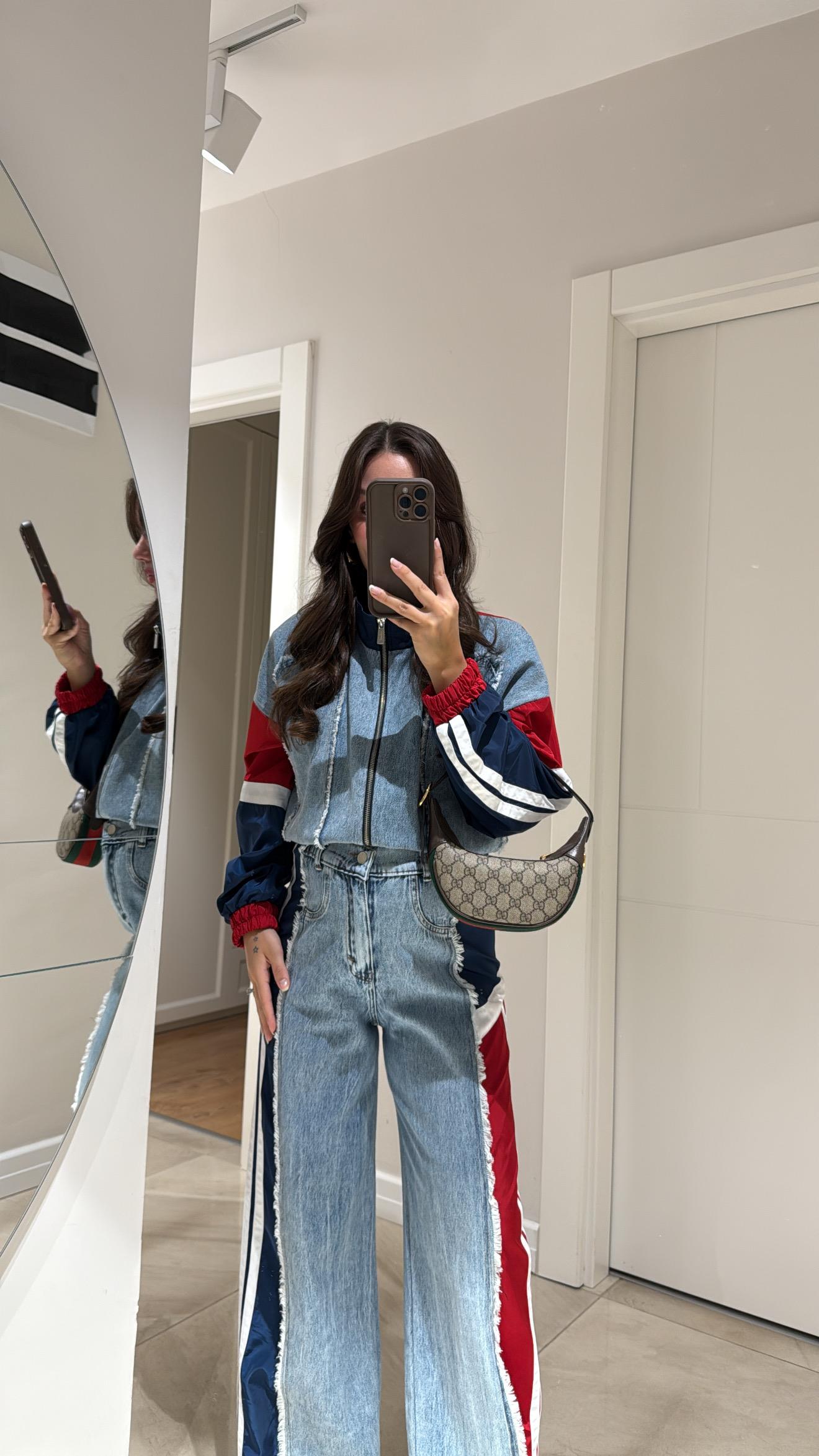 Kırmızı Paraşüt Kumaş Püsküllü Denim Takım