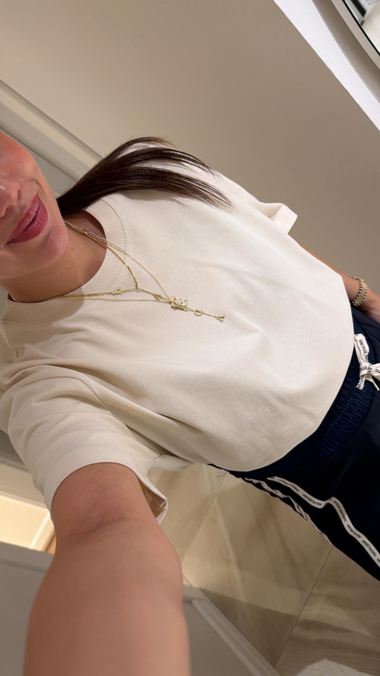 Ekru Bisiklet Yaka Kısa Kol Tişört