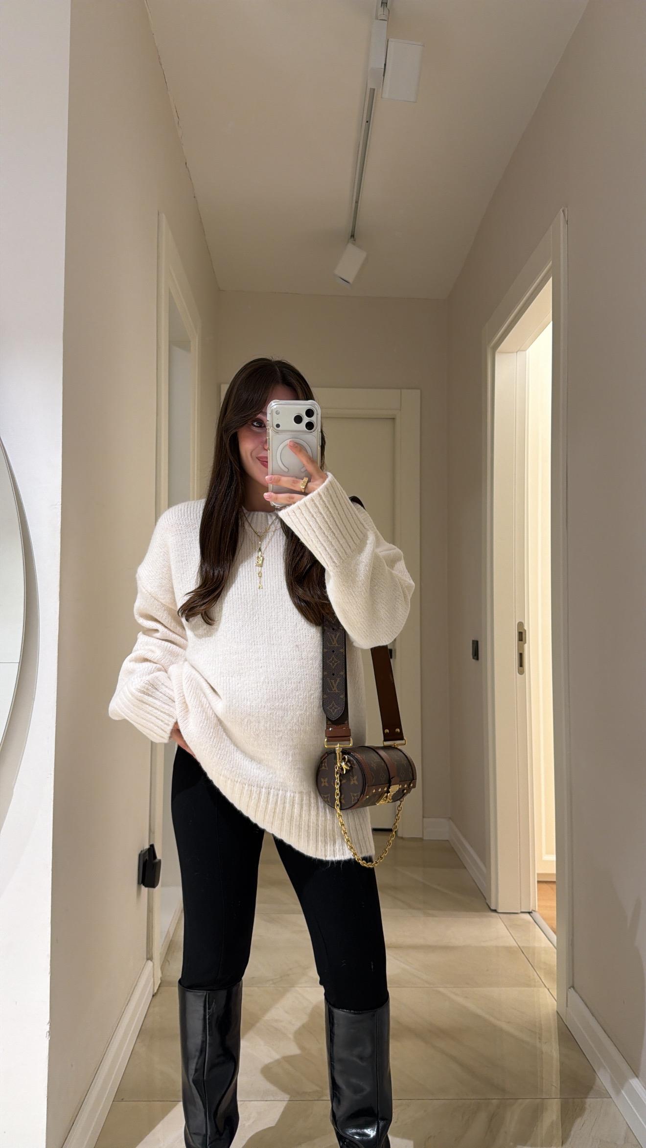 Krem Bisiklet Yaka Triko Kazak 