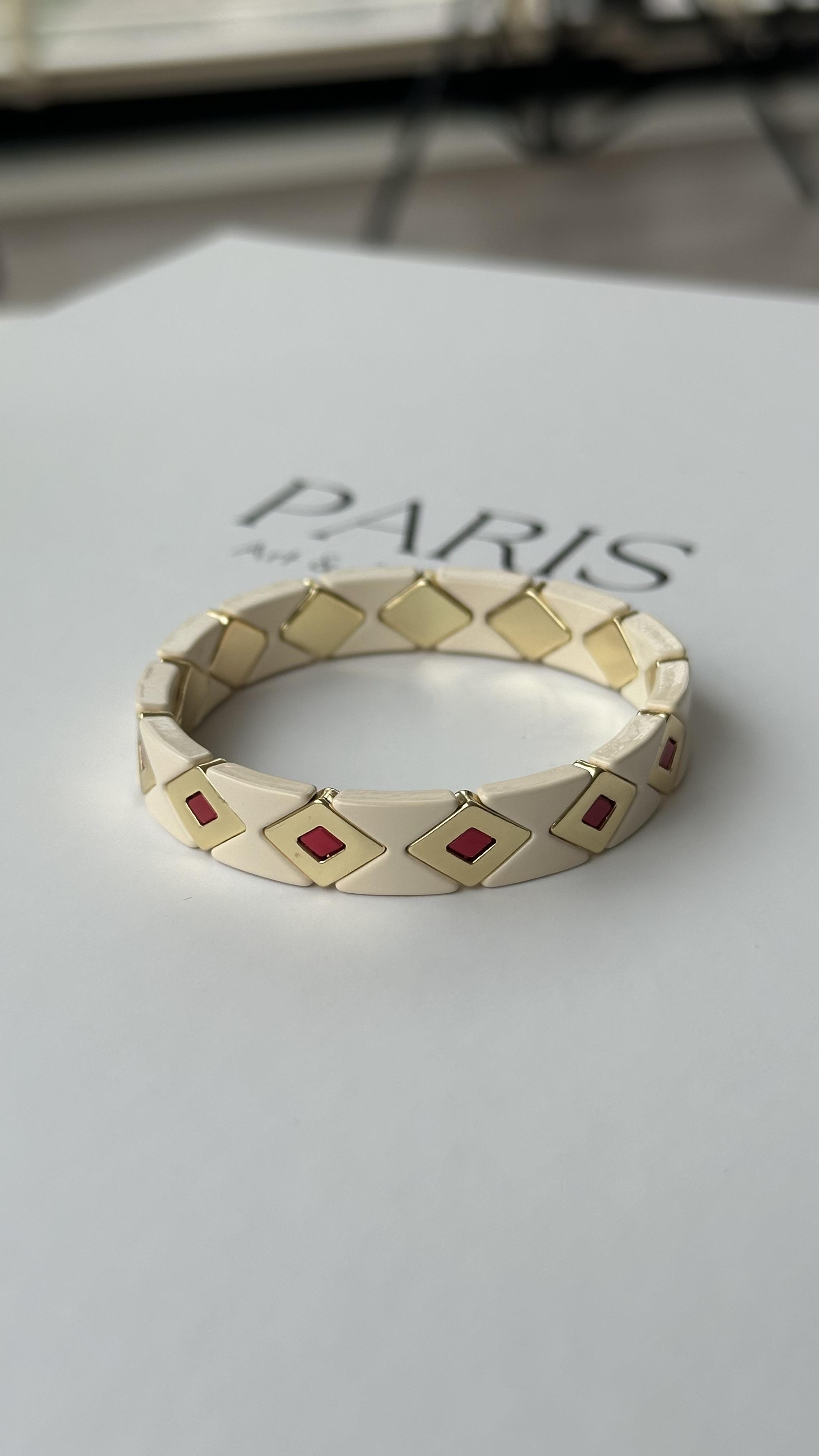 Krem Gold Detaylı Etnik Desenli Bileklik
