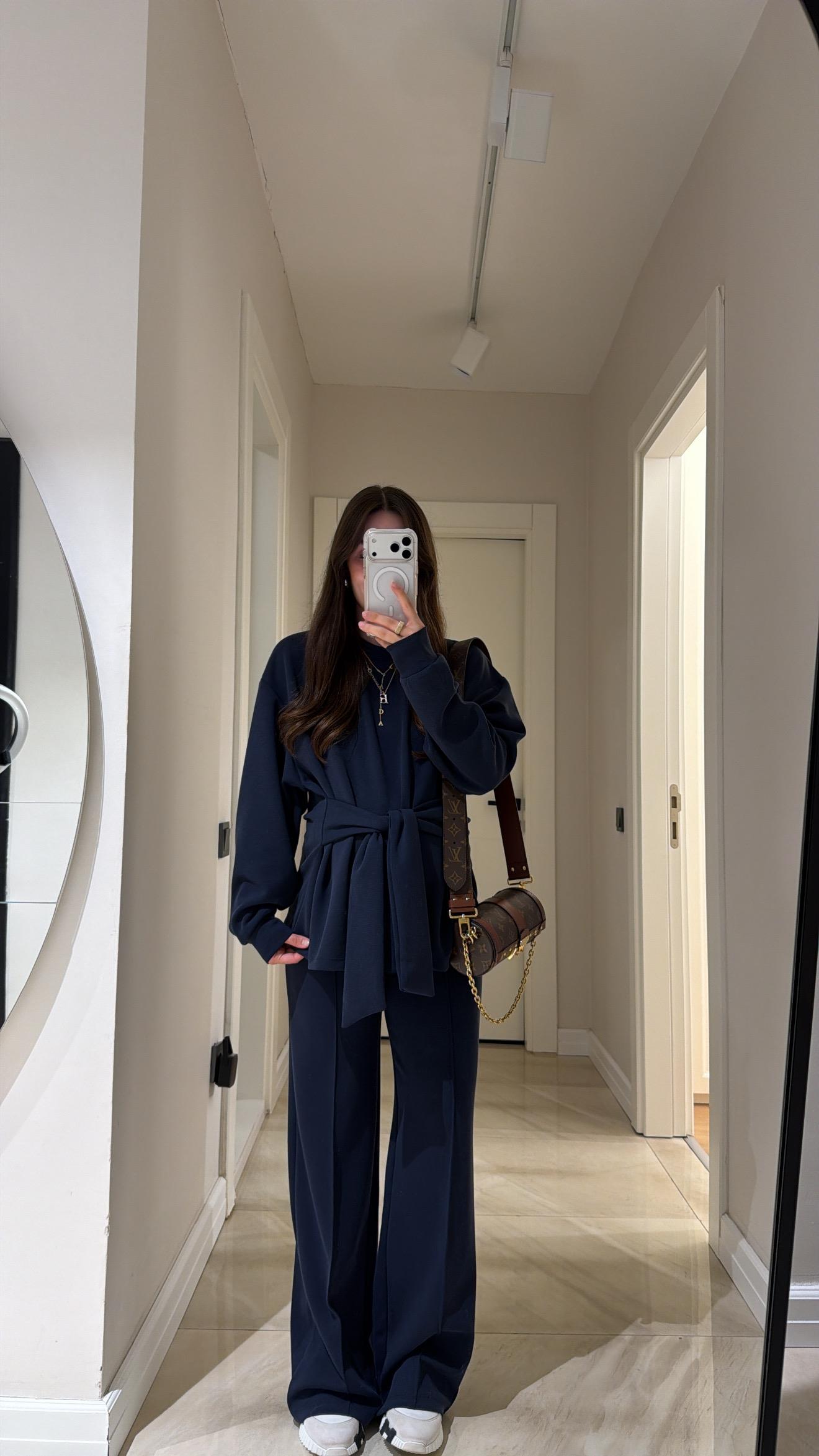 Lacivert Bağlama Detaylı Sweat Pantolon Takım 