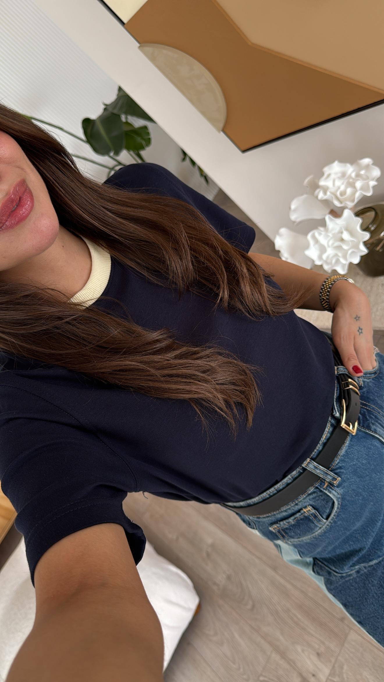 Lacivert Bej Ribanalı Marka Model Tshirt