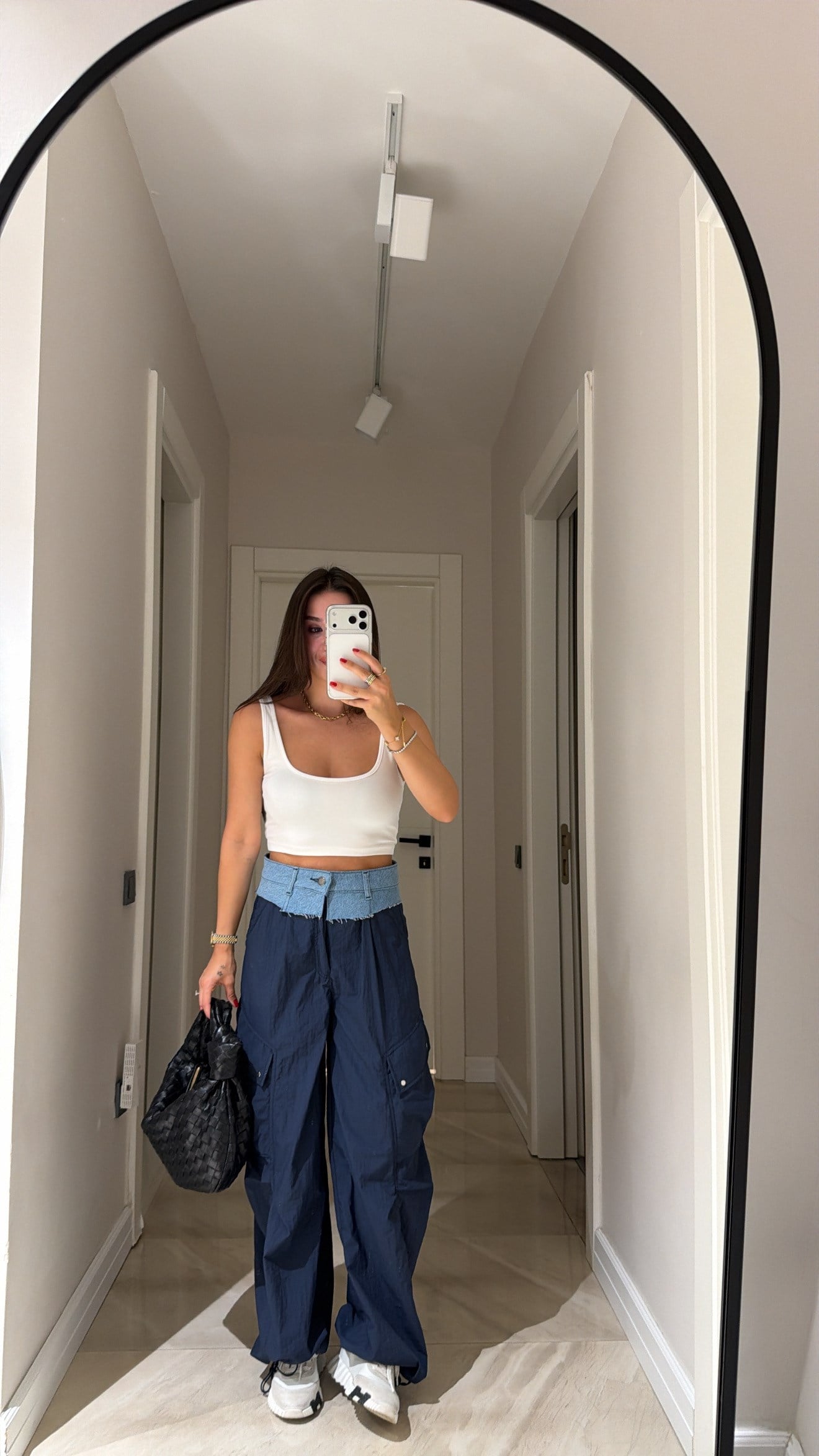Lacivert Bel Denim Garnili Kargo Pantolon