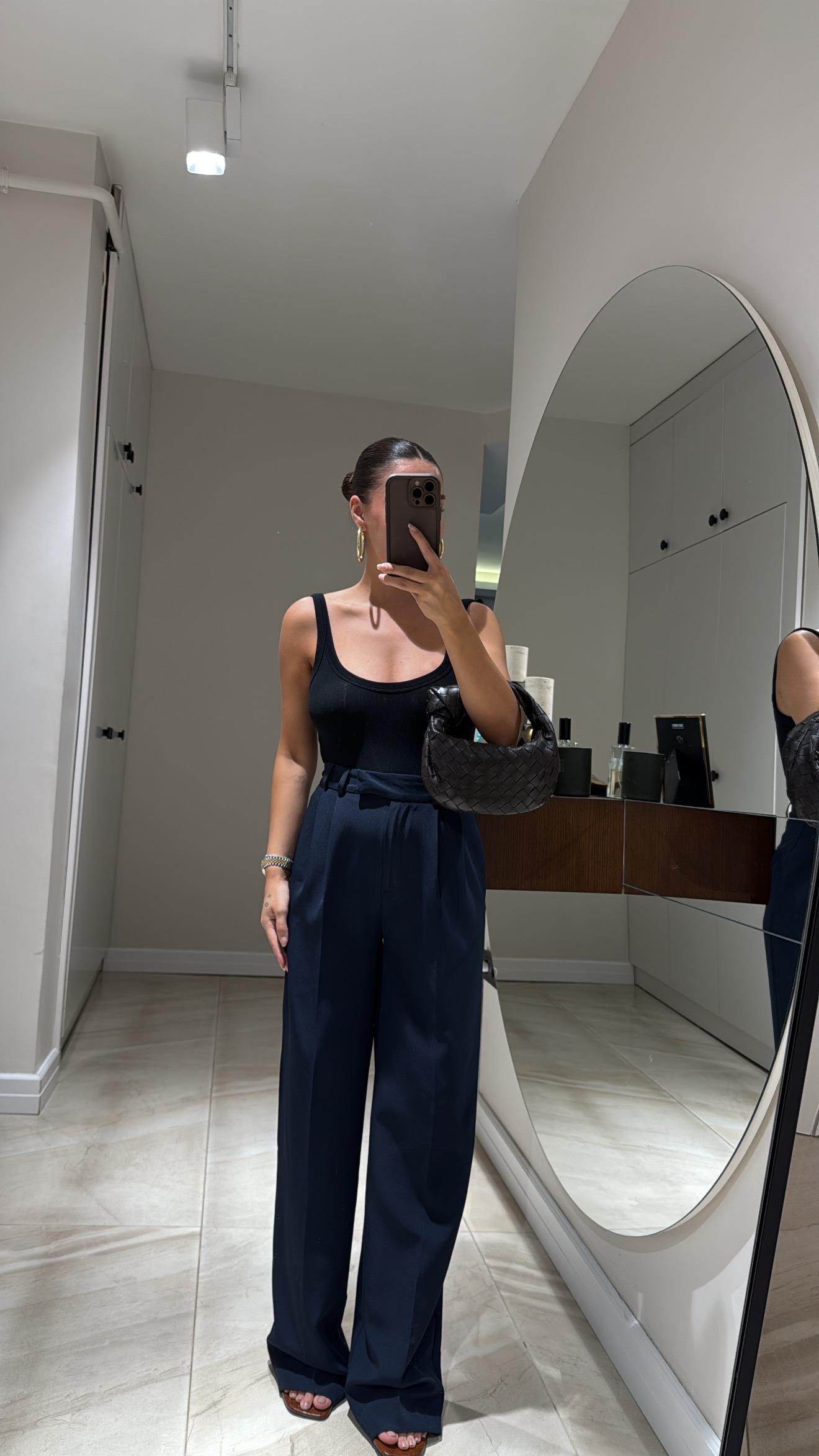 Lacivert Bel Detaylı Premium Palazzo Pantolon