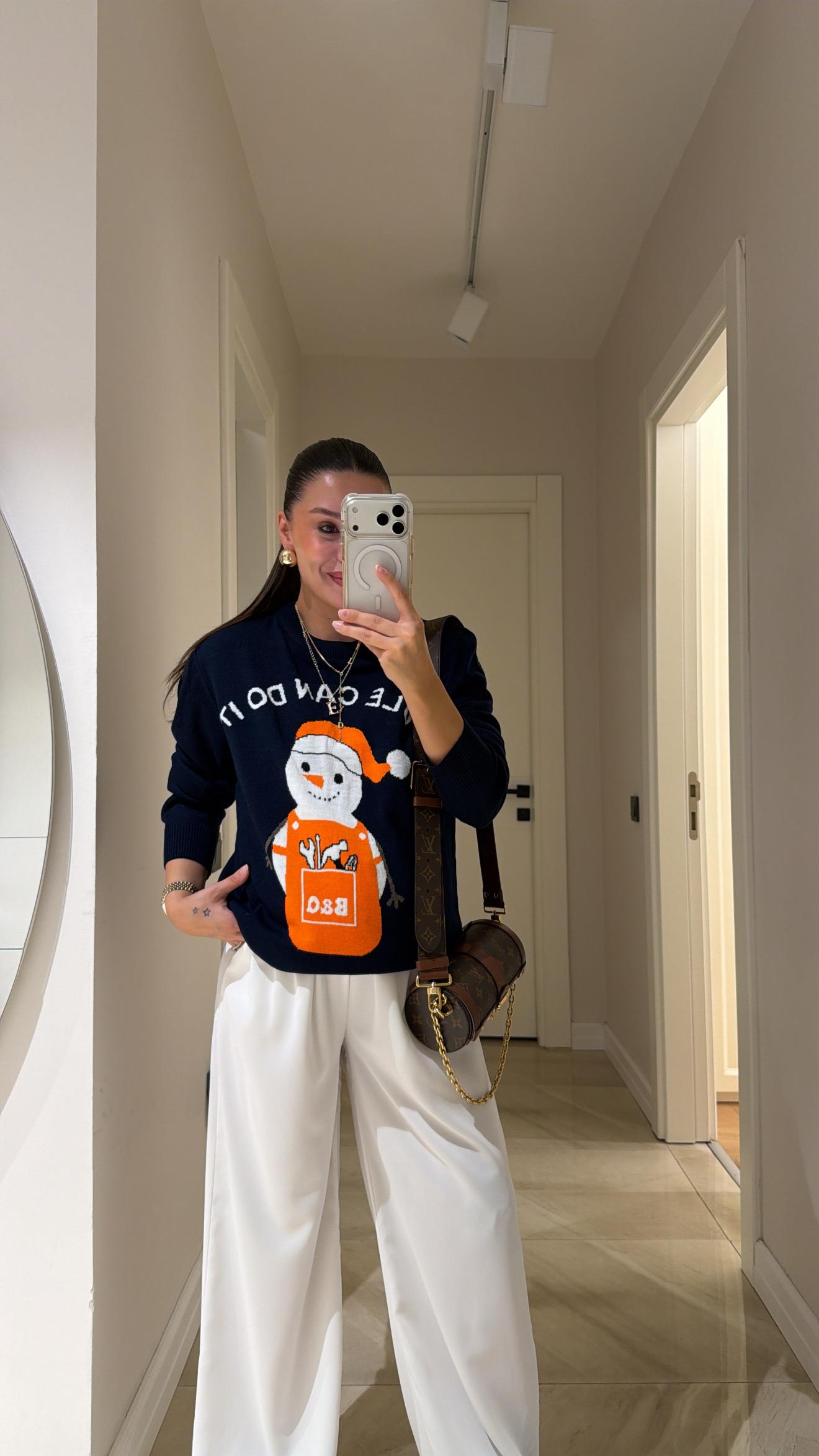 Lacivert Bisiklet Yaka Figürlü Marka Model Kazak 