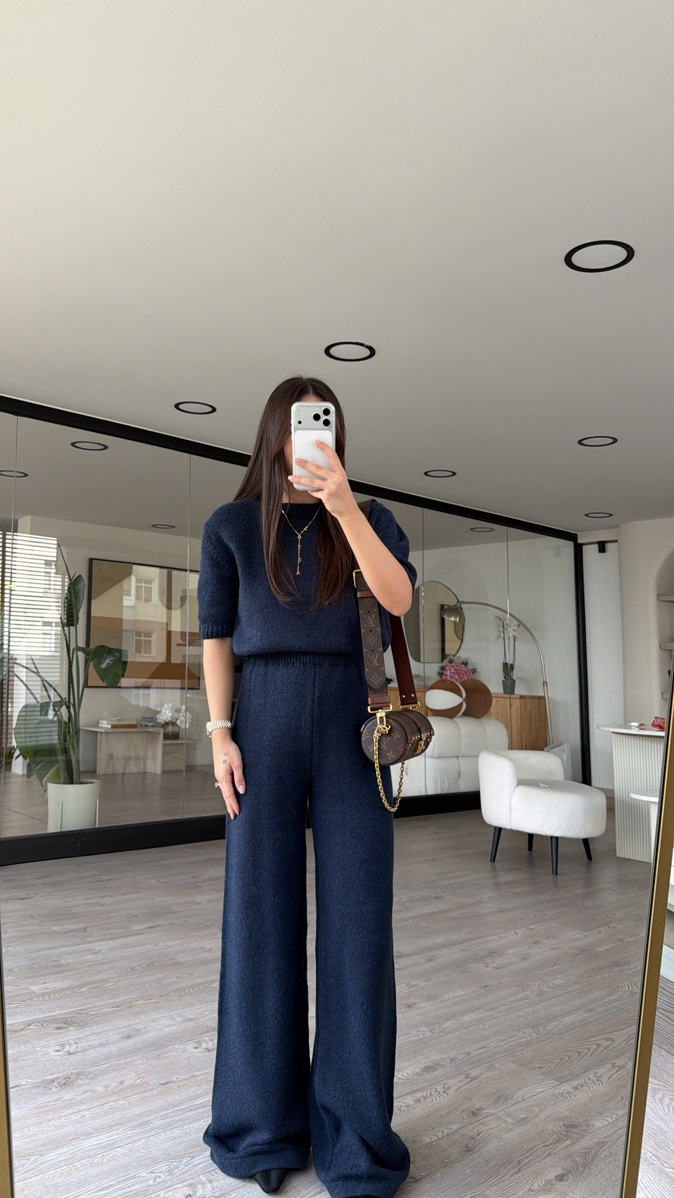 Lacivert Bisiklet Yaka Kısa Kol Marka Model Triko Takım