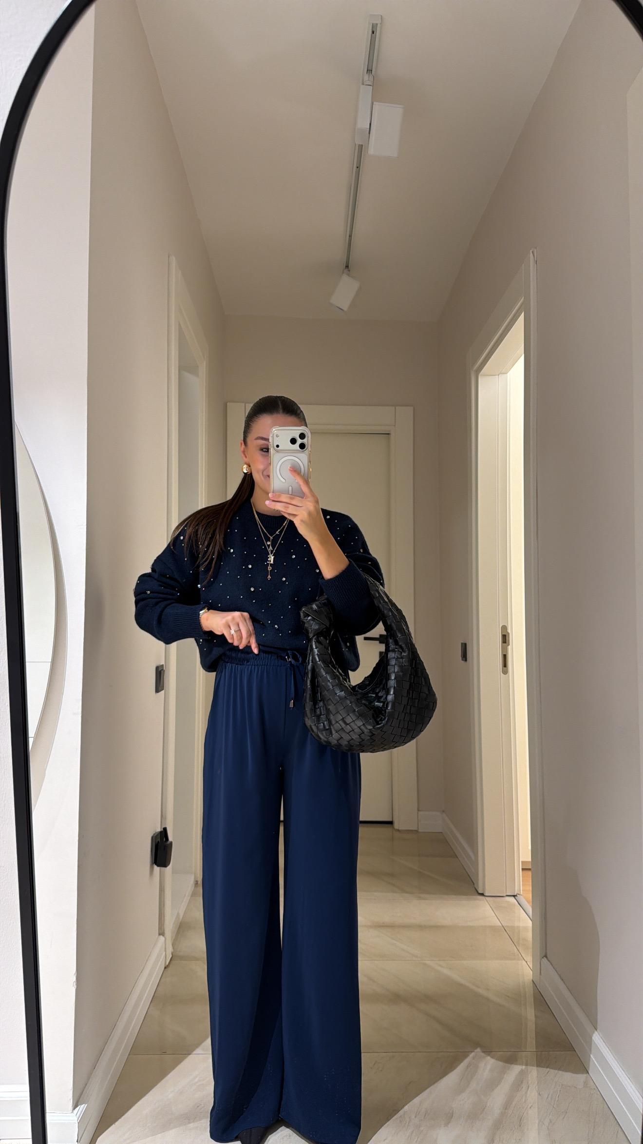 Lacivert Bol Paça Tensel Pantolon