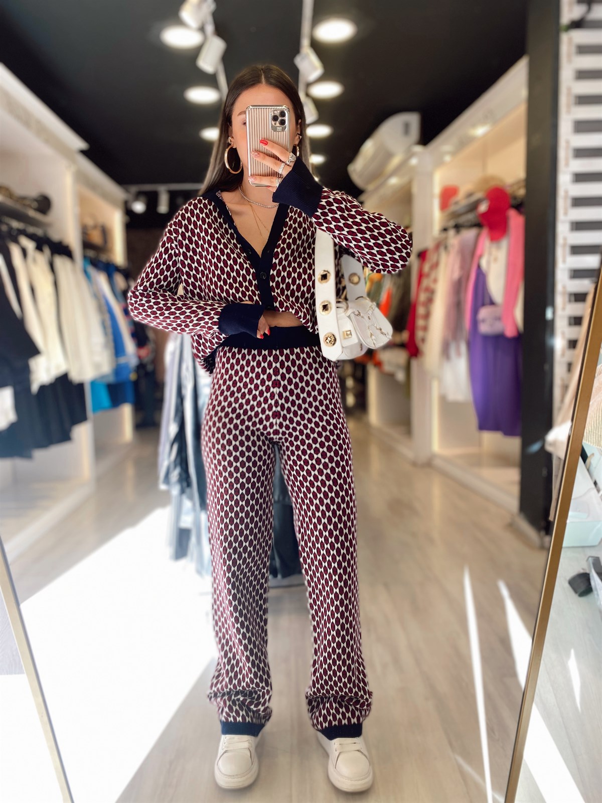 Lacivert Bordo Desenli Takım