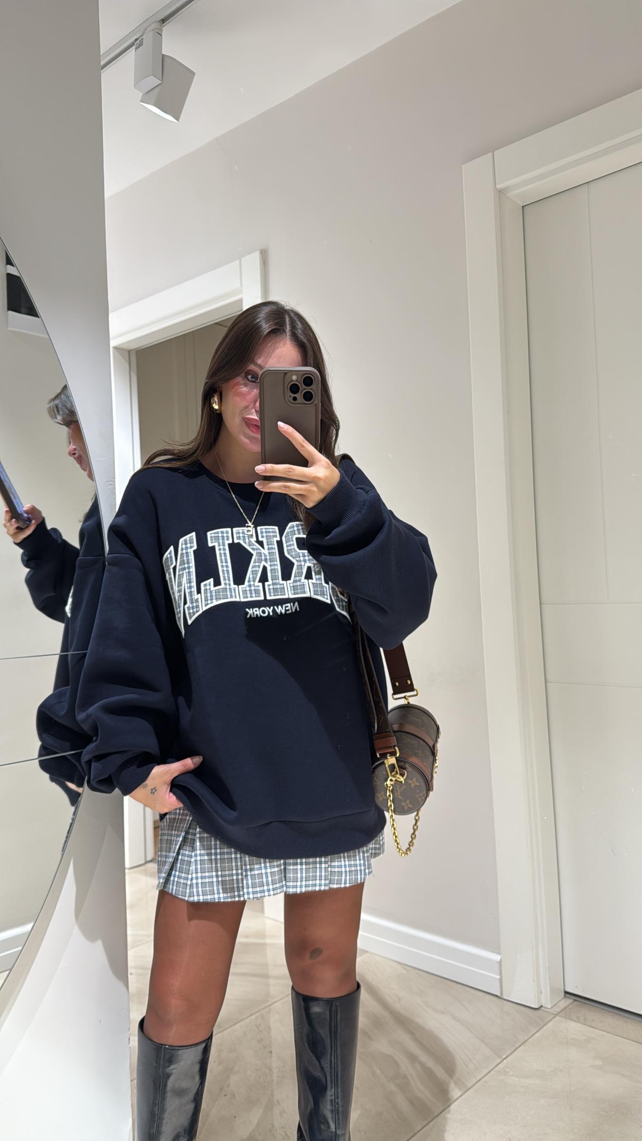 Lacivert BRKLN Yazılı Sweatshirt