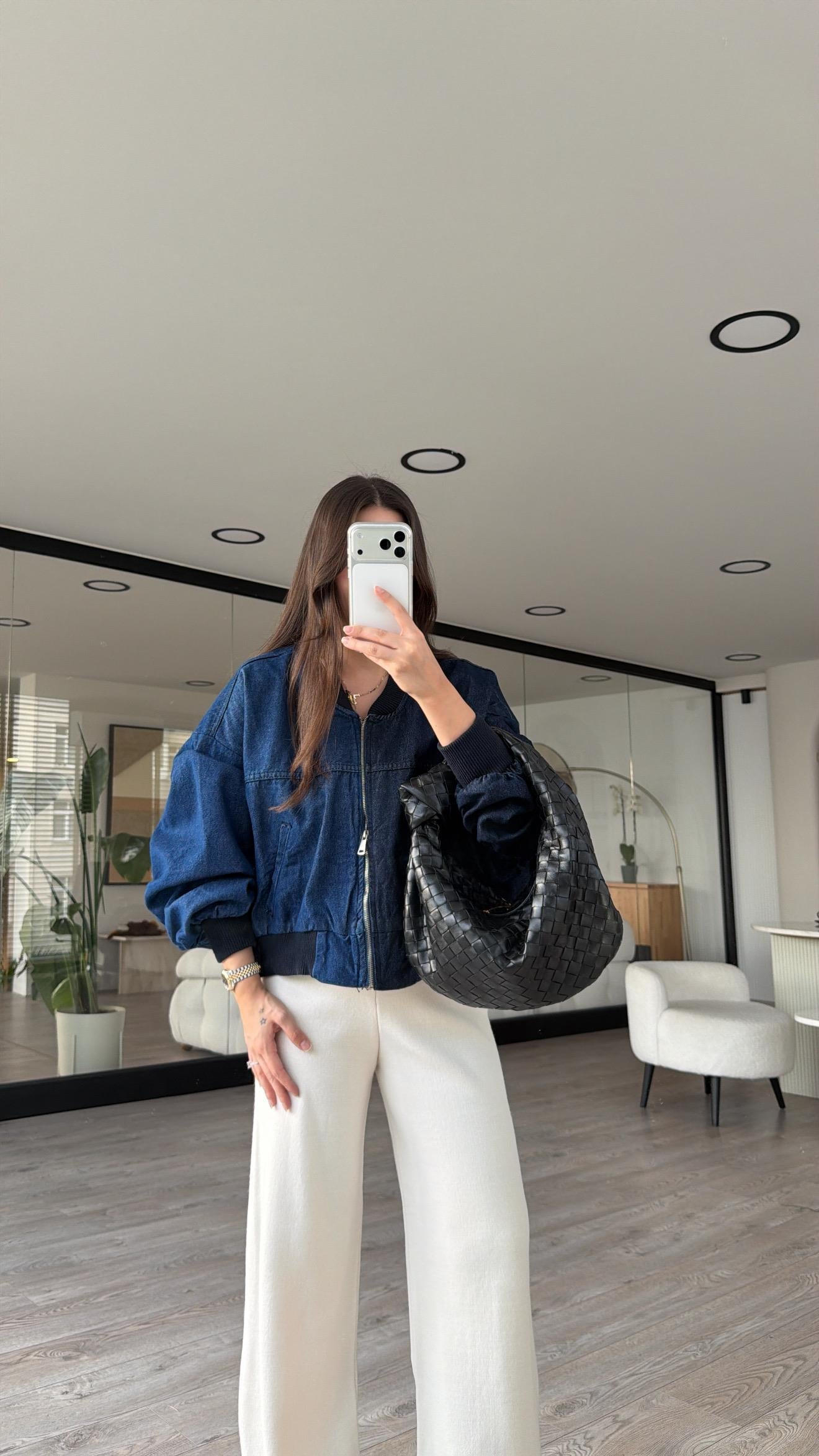 Lacivert Çift Renk Fermuarlı Bomber Ceket