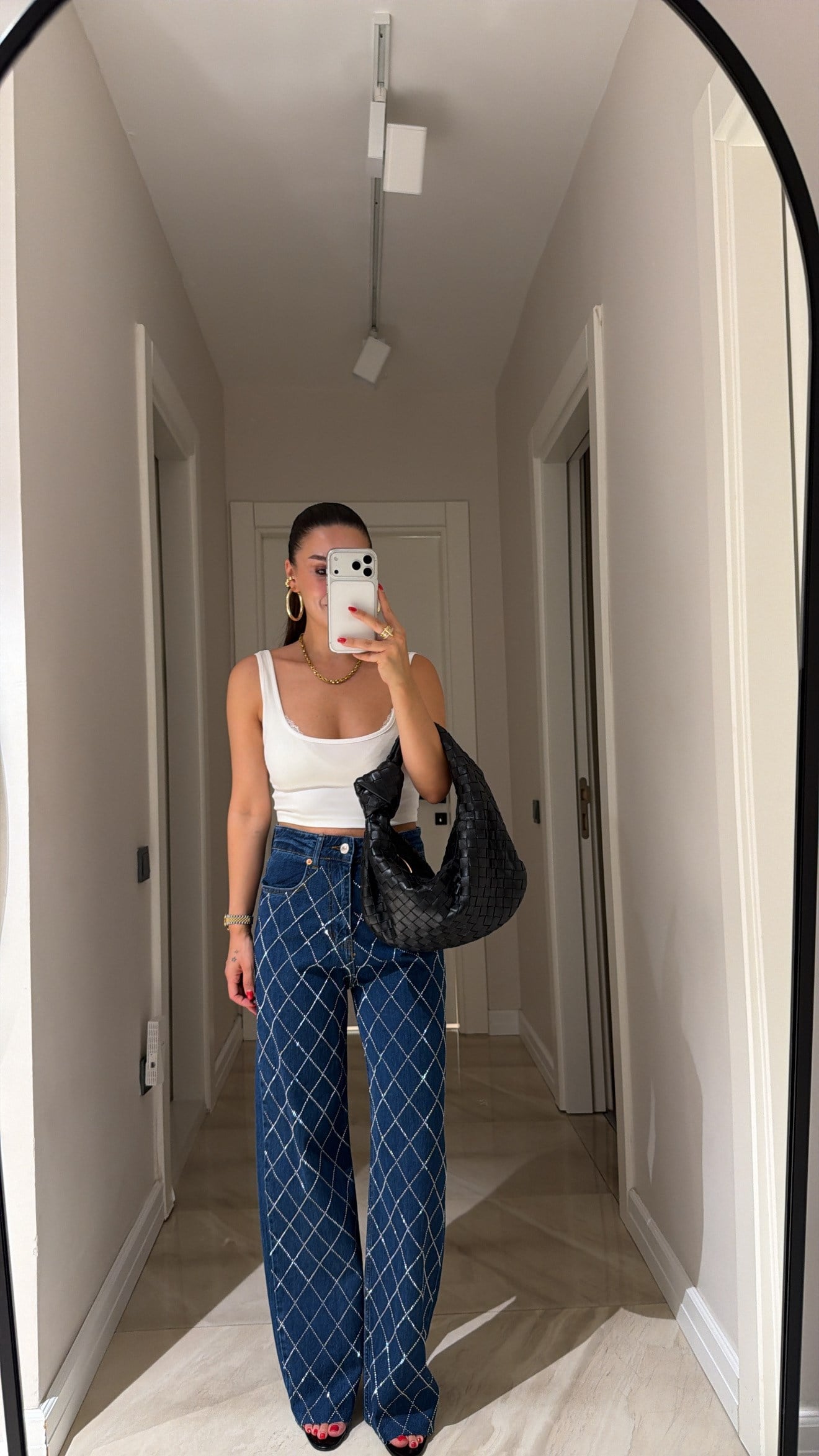 Lacivert Geometrik Taşlı Bol Paça Marka Model Jean