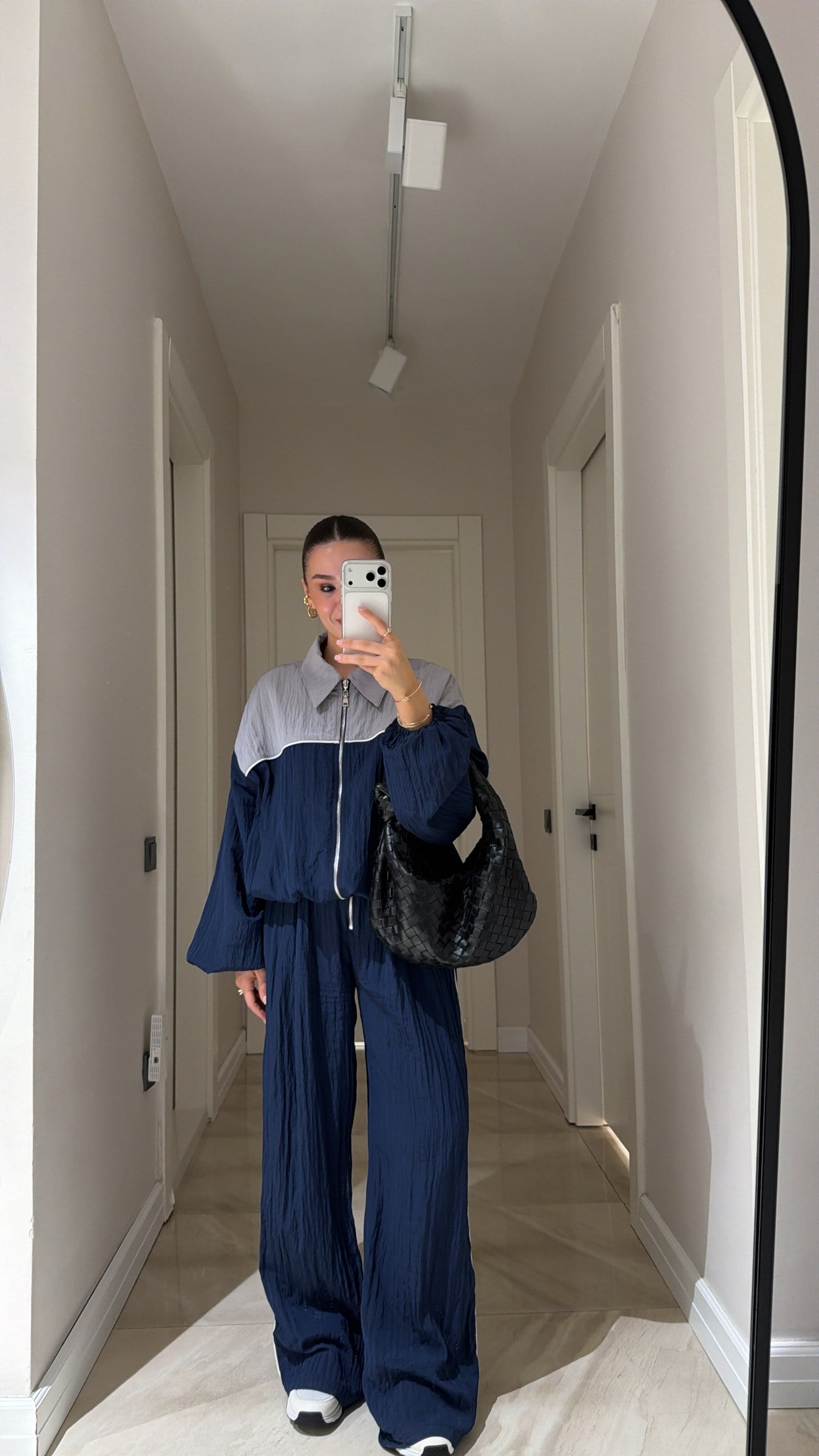 Lacivert Gri Ön Fermuarlı Biyeli Pantolon