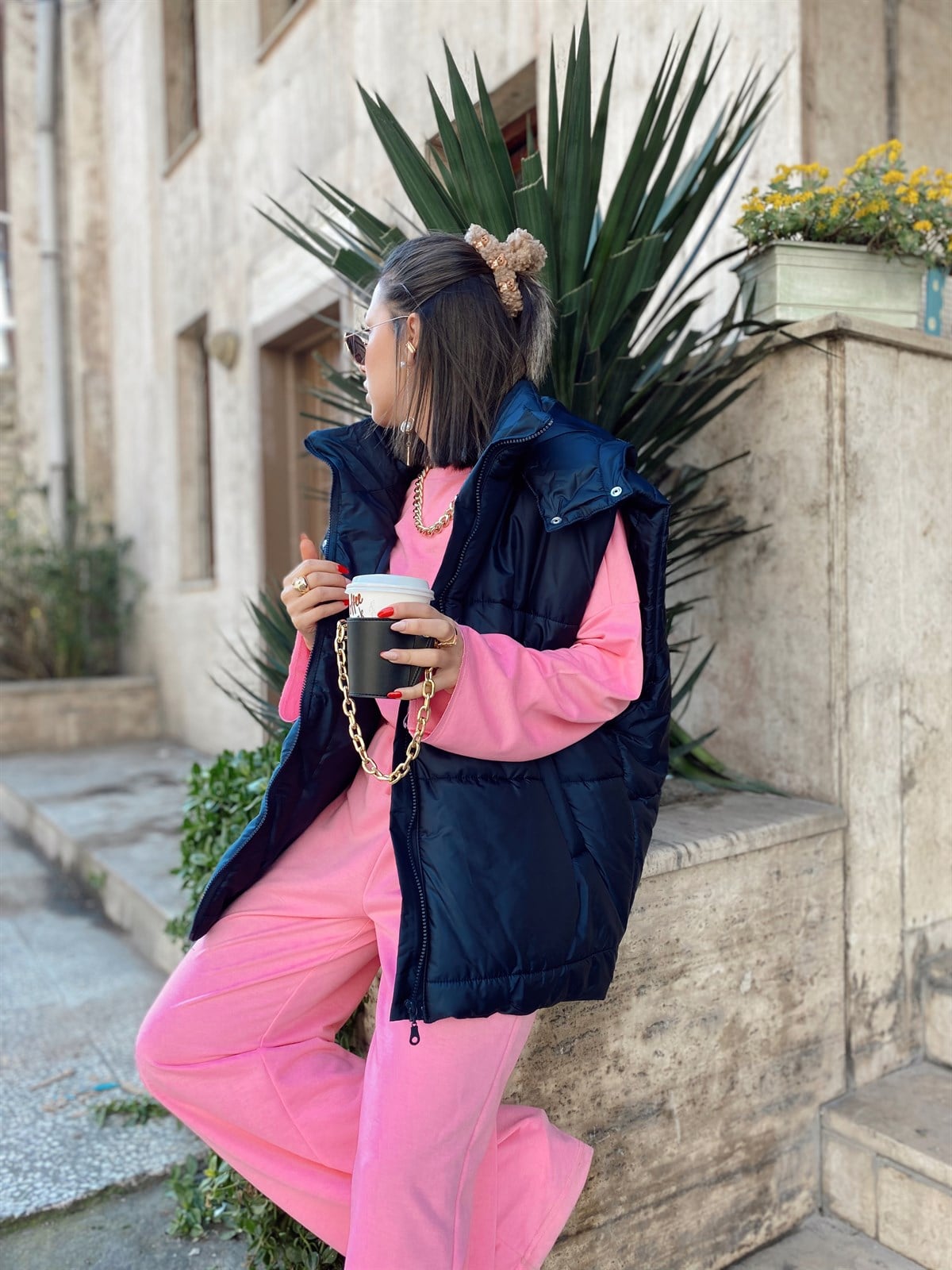 Lacivert Kapşonlu Şişme Yelek 