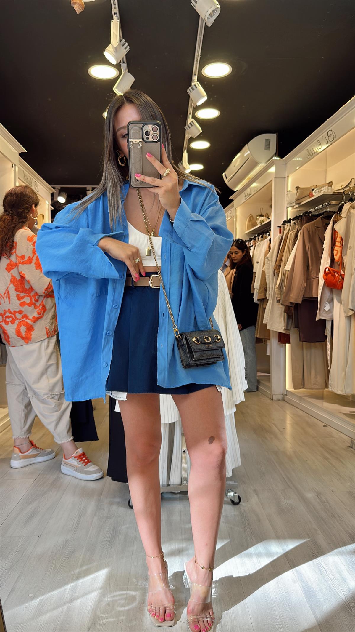 Lacivert Kemerli Pileli Keten Etek