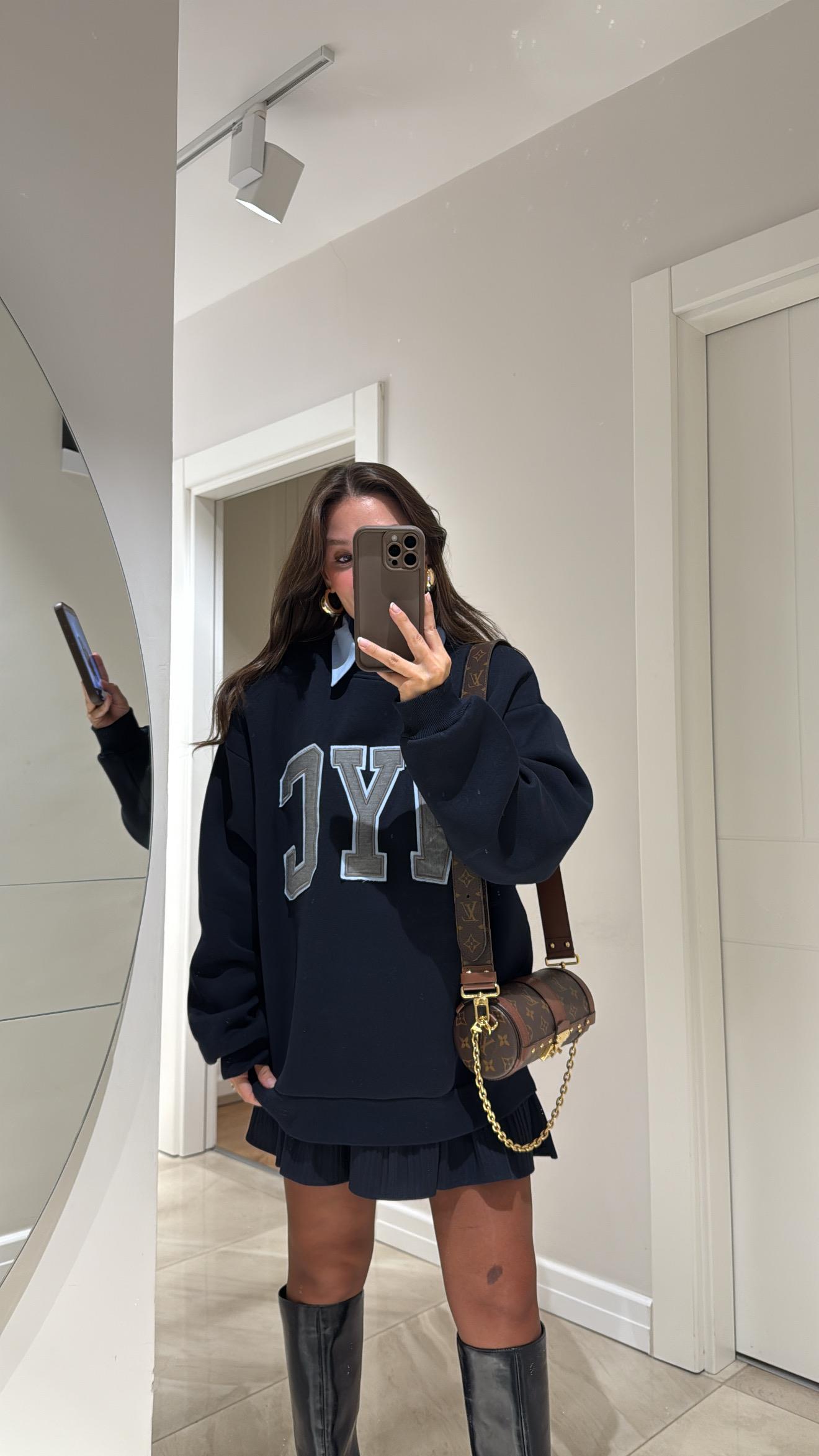 Lacivert Mavi Gömlek Yaka Detaylı Sweat