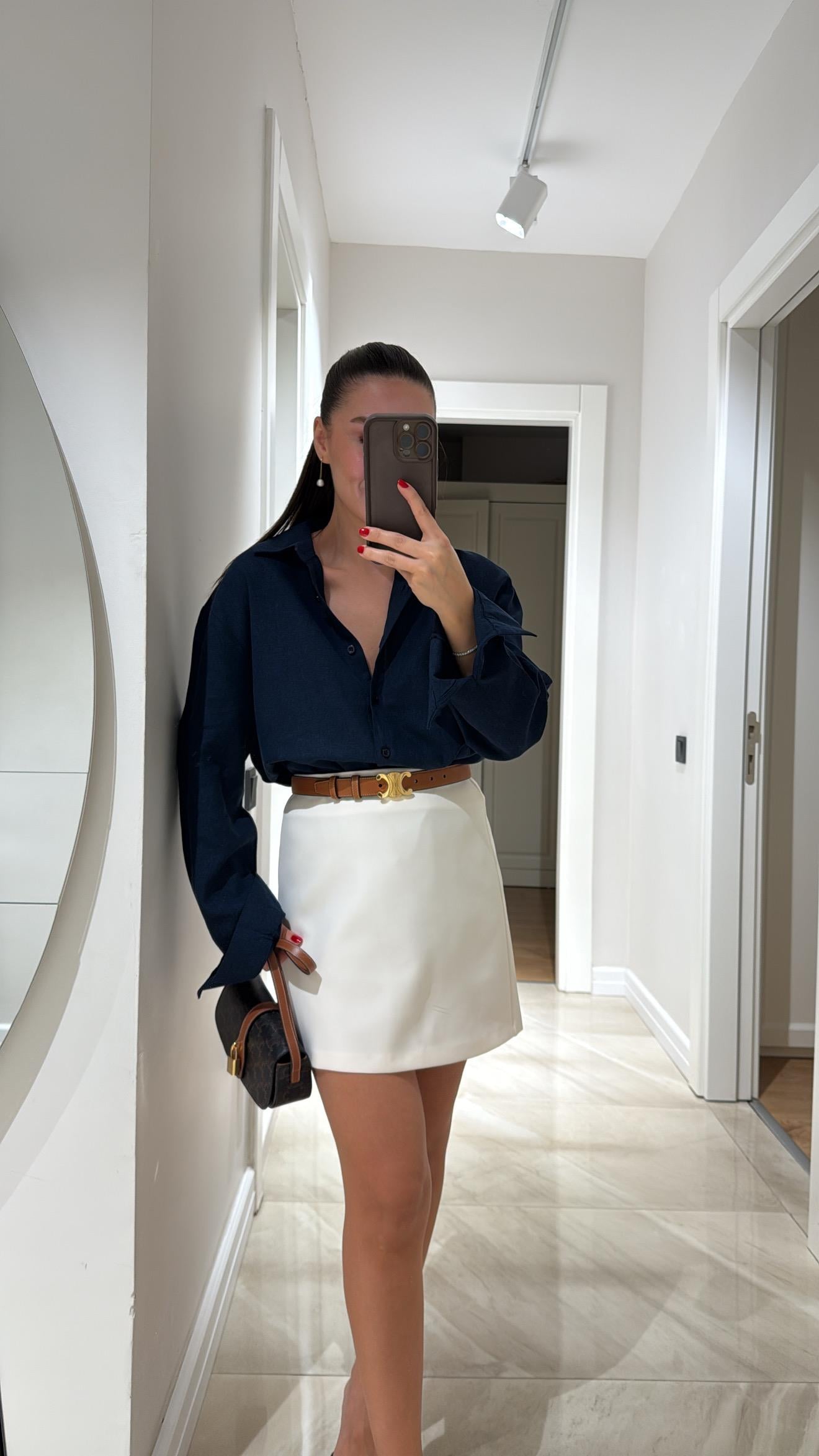 Lacivert Ön Düğmeli Marka Model Keten Gömlek