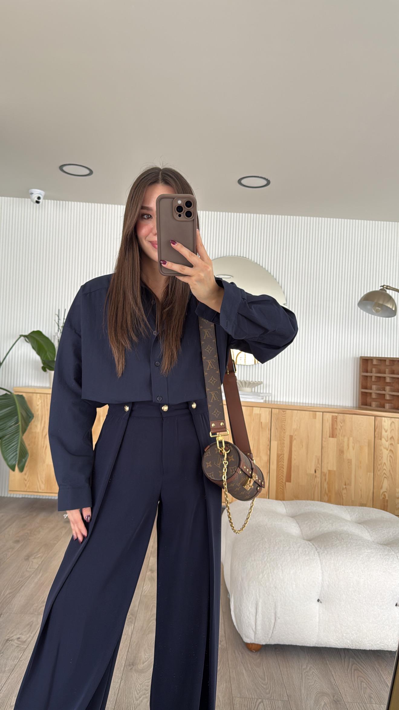 Lacivert Oversize Poplin Gömlek