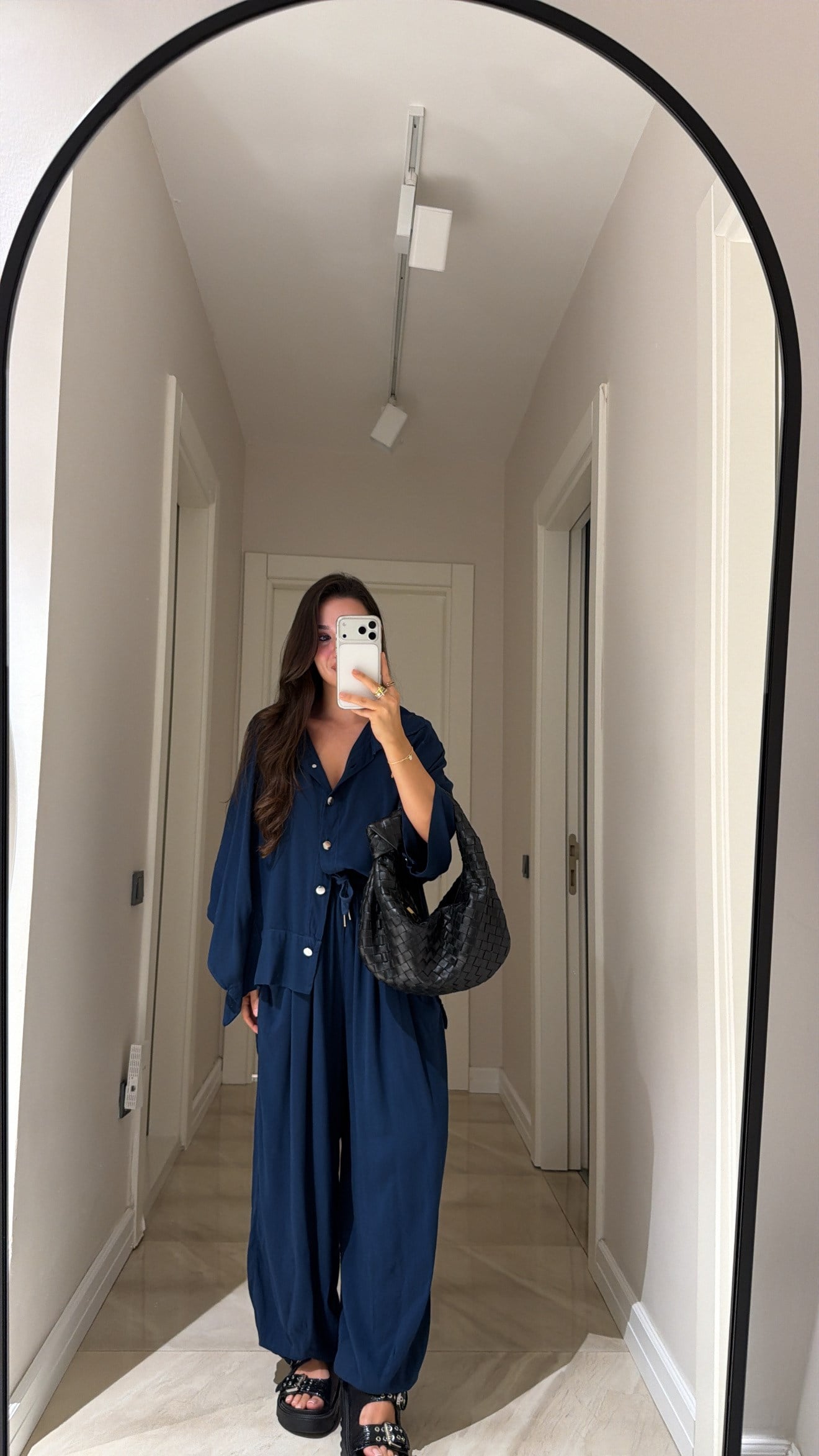Lacivert Silver Düğmeli Panço Takım